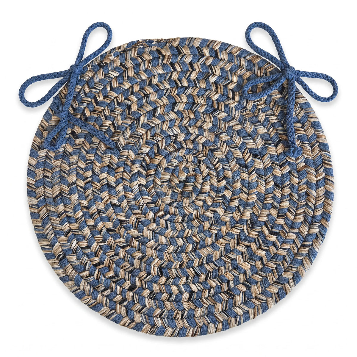 Ridgewood Braided Chair Pad - Blue - 15 inch round with ties