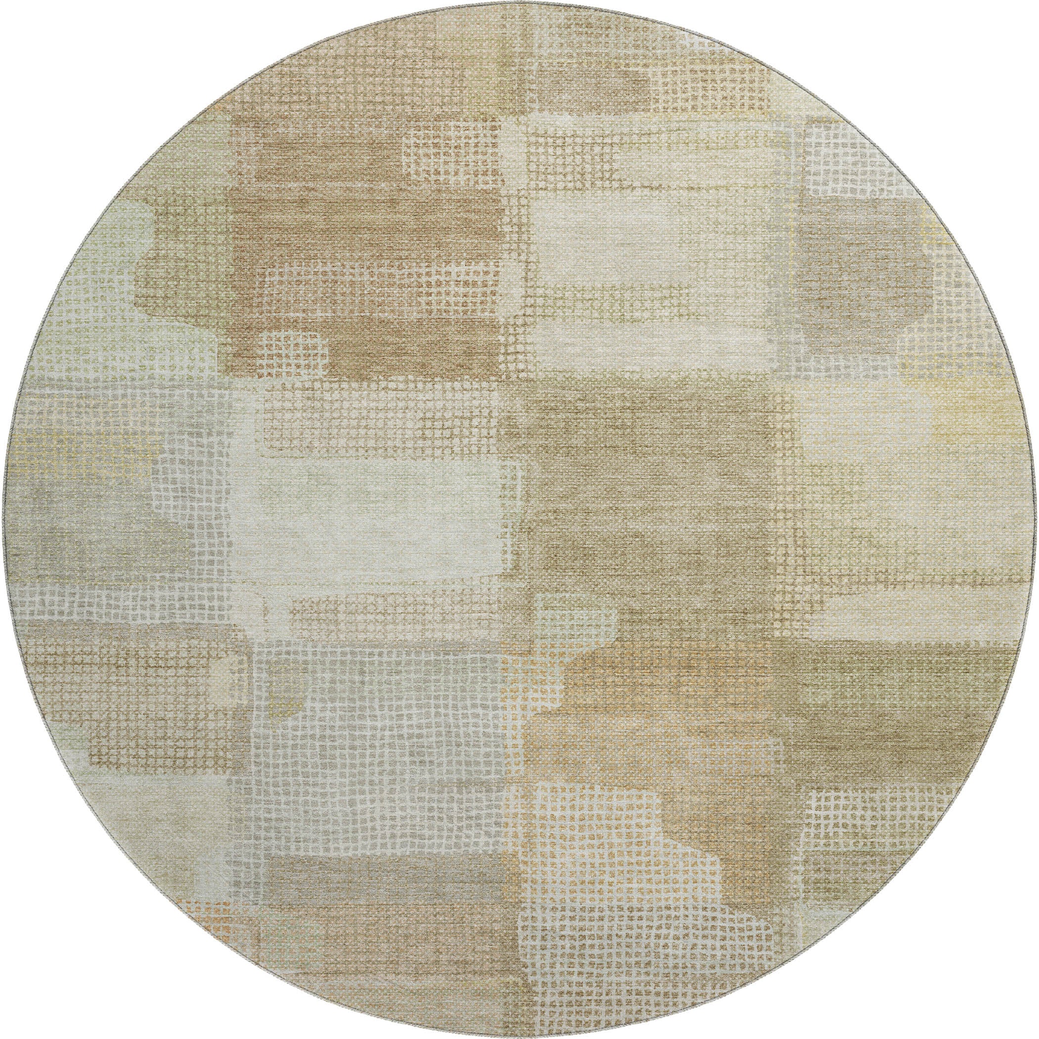 Luxury Washable Indoor/Outdoor Transitional RN10 Beige Brown Rug 8' x 8' #shape_Round
