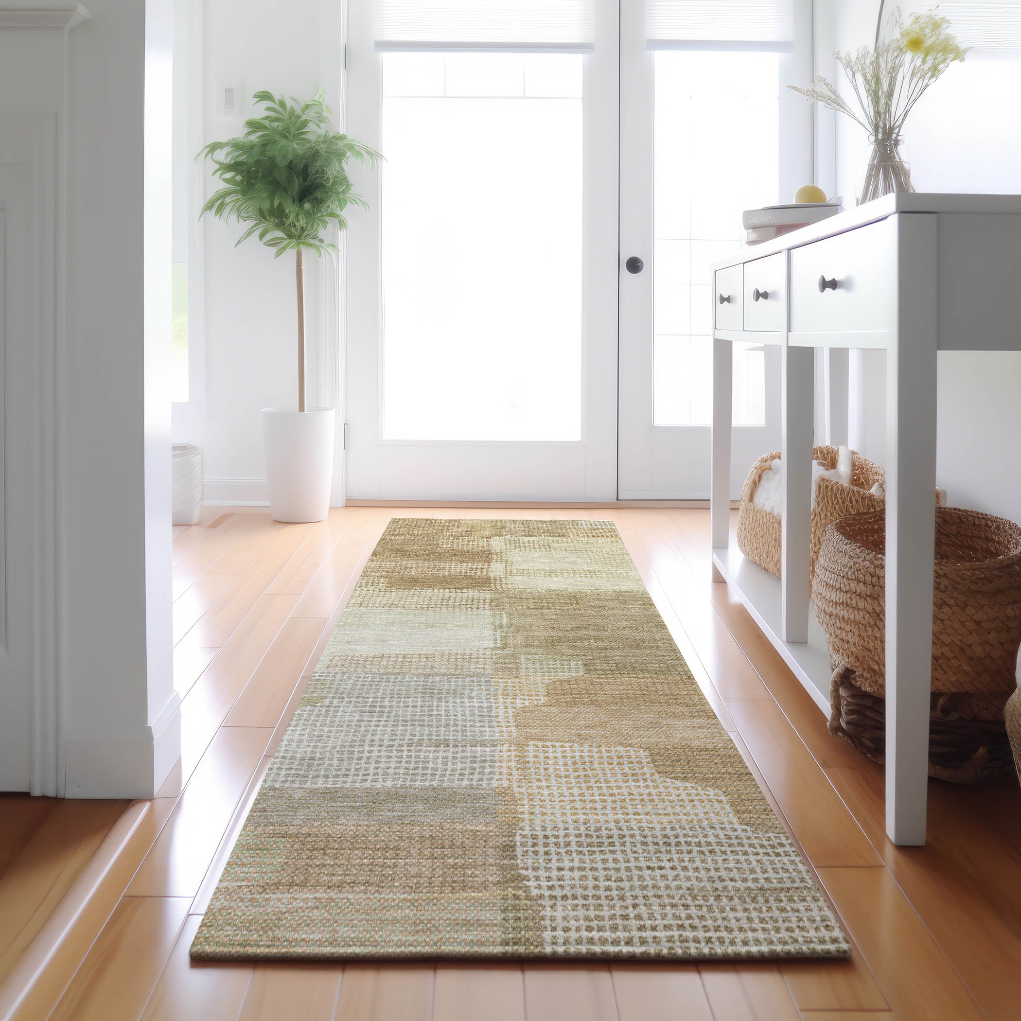 Luxury Washable Indoor/Outdoor Transitional RN10 Beige Brown Rug 2'3" x 7'6" #shape_Runner