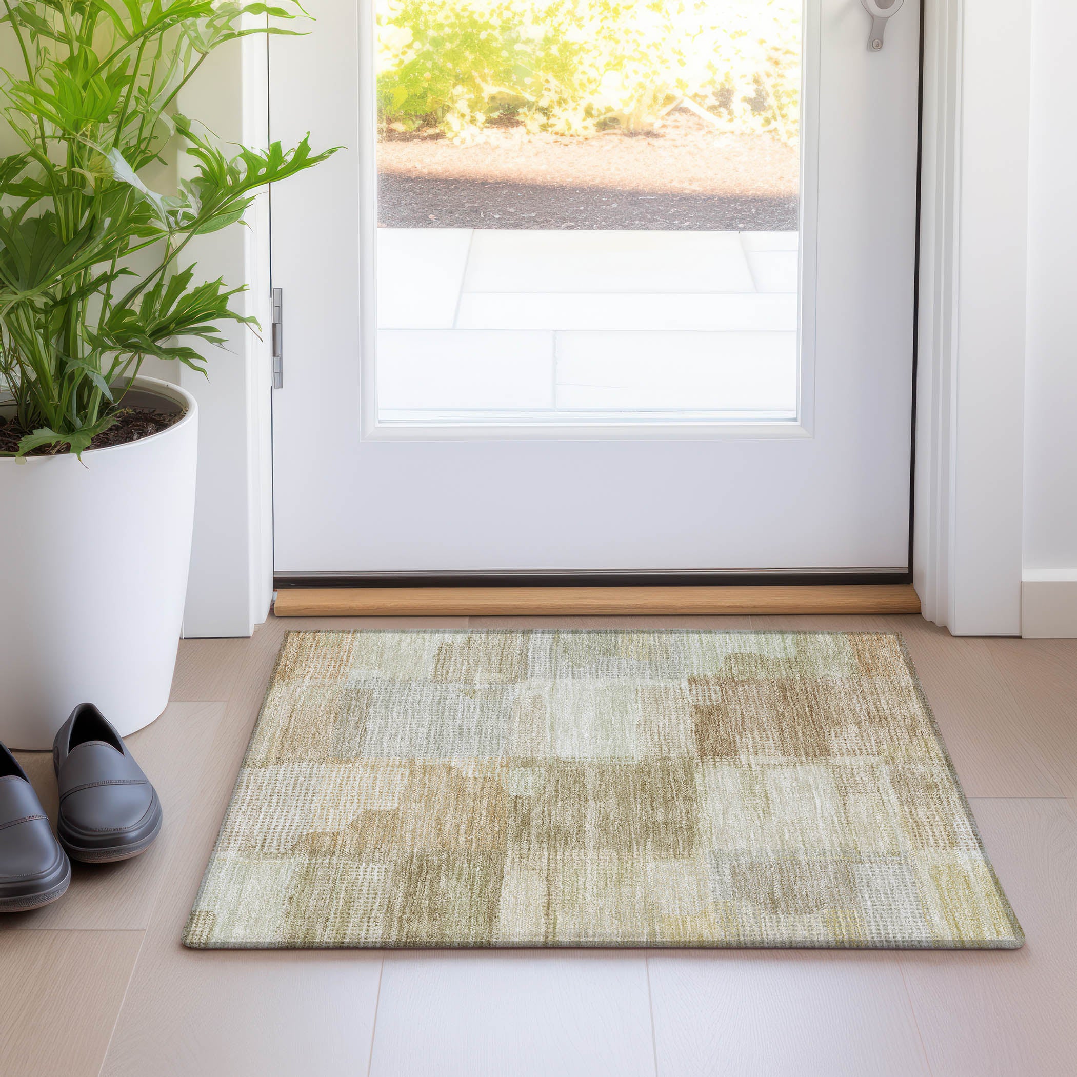 Luxury Washable Indoor/Outdoor Transitional RN10 Beige Brown Rug 1'8" x 2'6" #shape_Rectangle