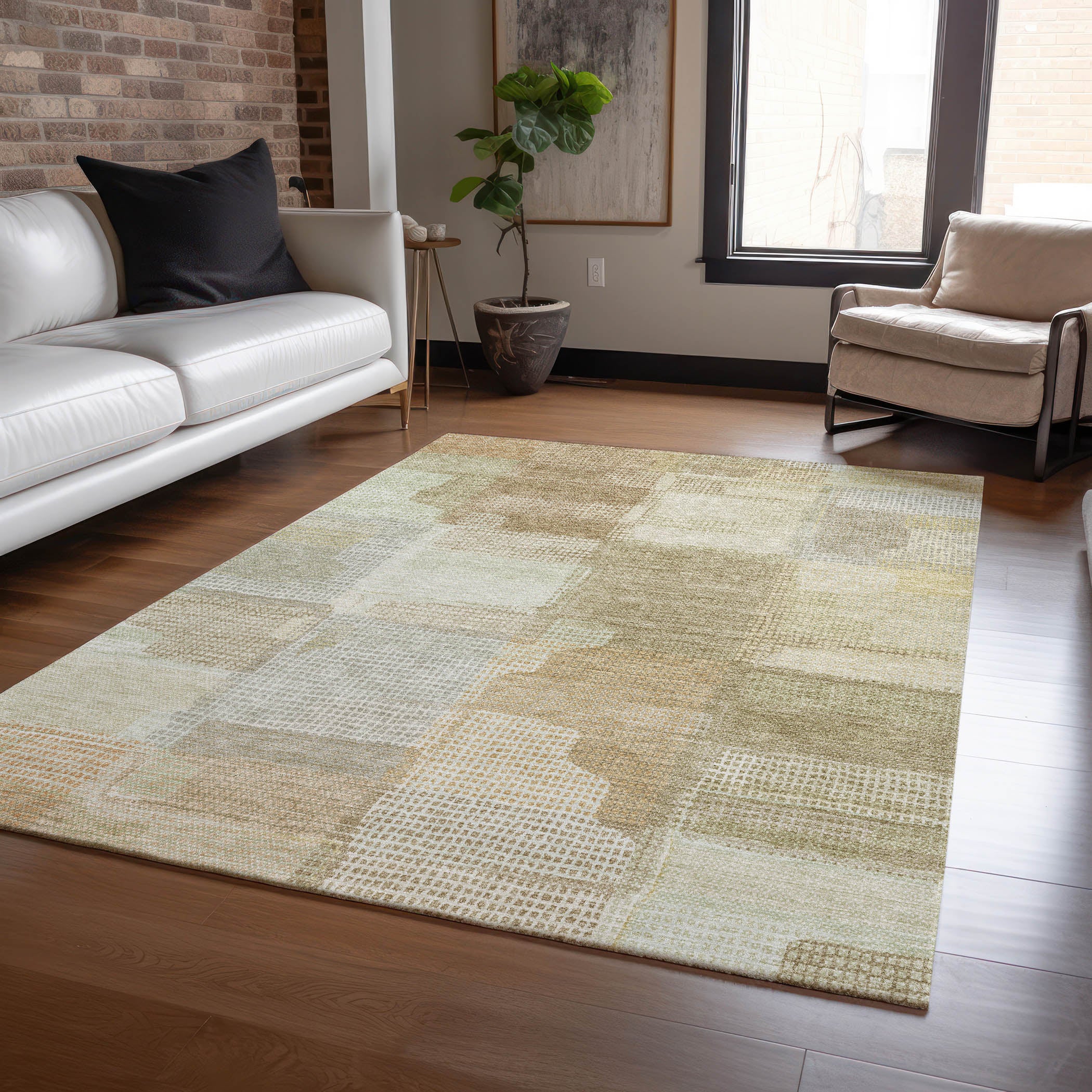 Luxury Washable Indoor/Outdoor Transitional RN10 Beige Brown Rug 2'6" x 3'10" #shape_Rectangle