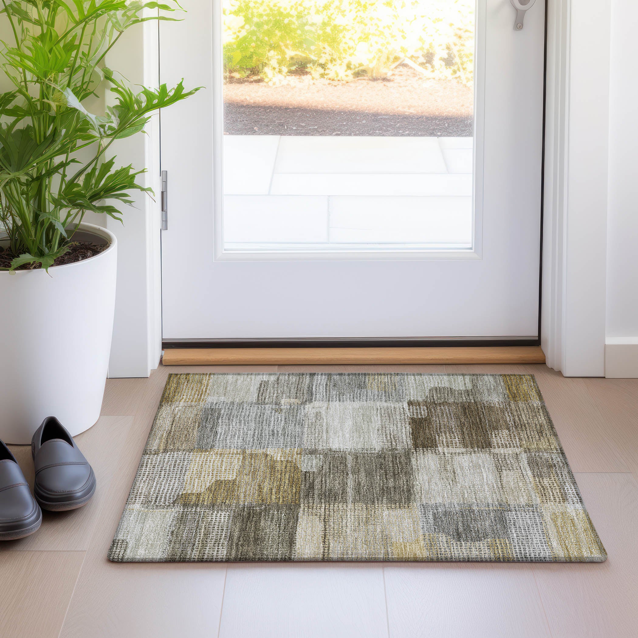 Luxury Washable Indoor/Outdoor Transitional RN10 Taupe Brown Rug 1'8" x 2'6" #shape_Rectangle