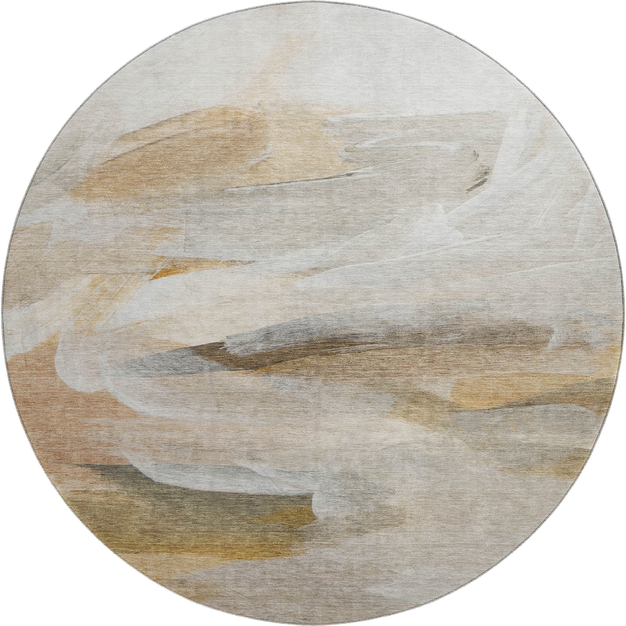 Luxury Washable Indoor/Outdoor Transitional RN11 Taupe Brown Rug 8' x 8' #shape_Round