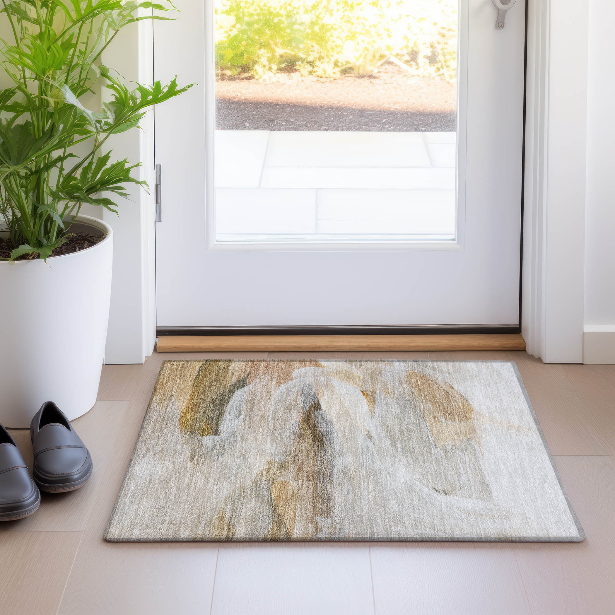 Luxury Washable Indoor/Outdoor Transitional RN11 Taupe Brown Rug 1'8" x 2'6" #shape_Rectangle