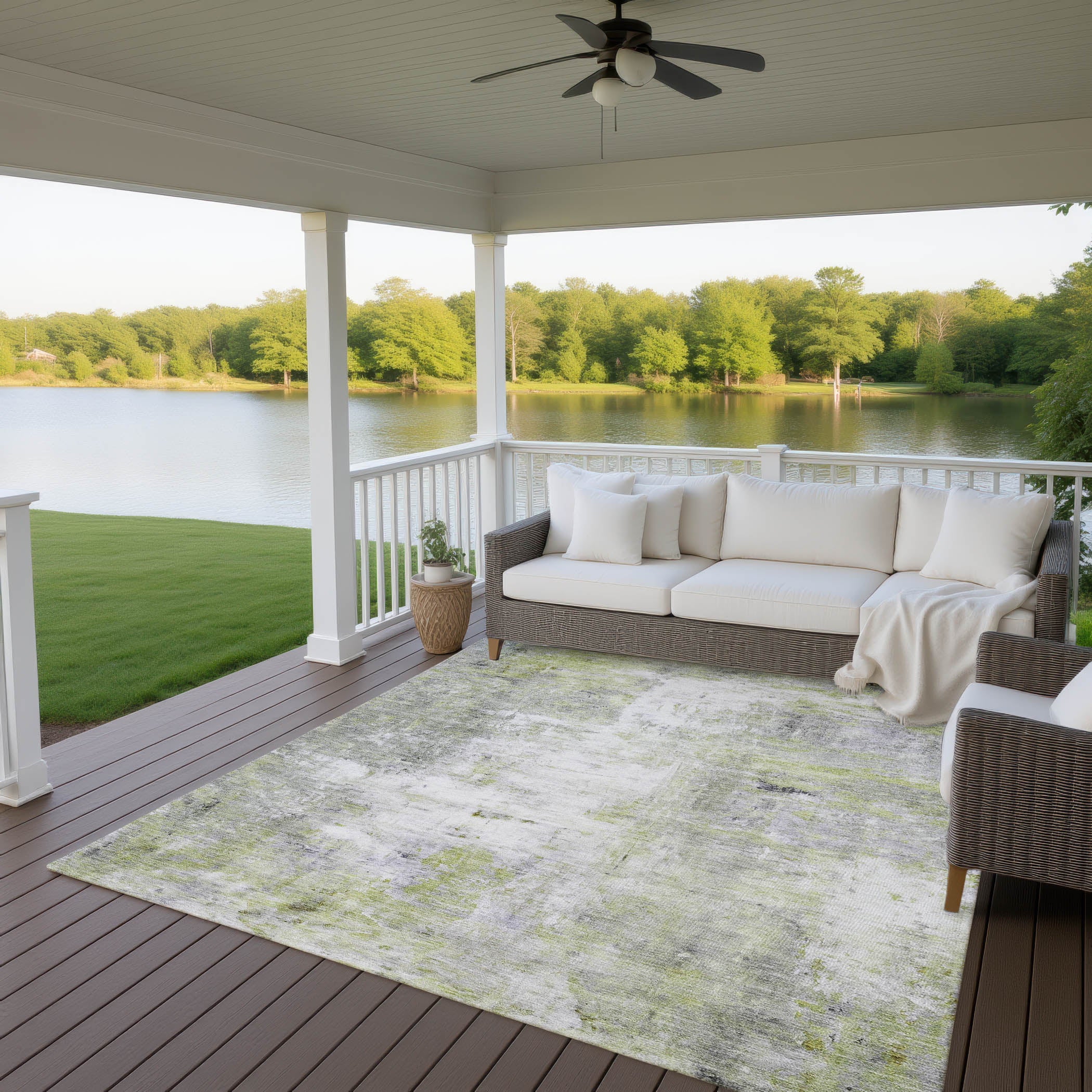 Luxury Washable Indoor/Outdoor Transitional RN1 Aloe Green Rug 2'6" x 3'10" #shape_Rectangle