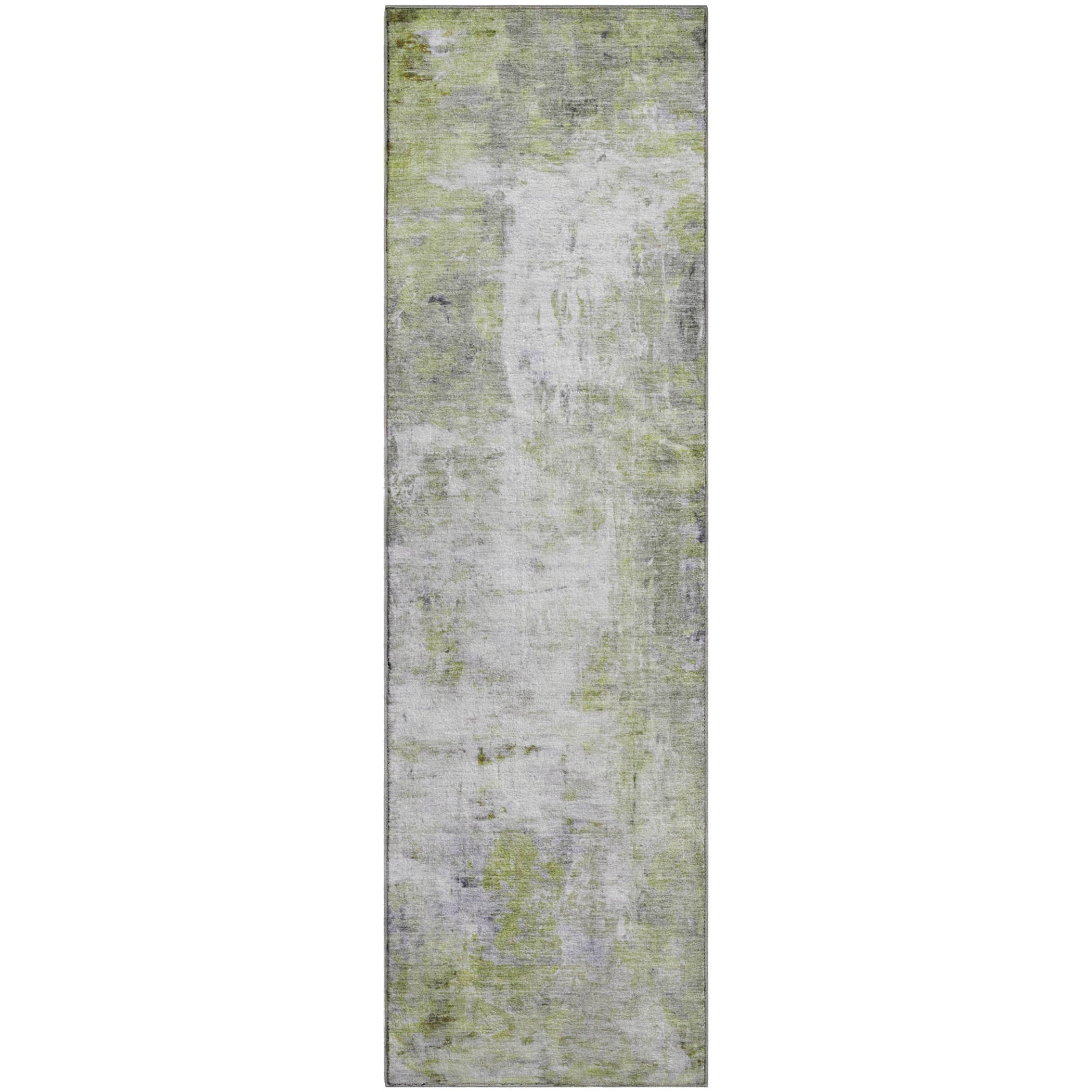 Luxury Washable Indoor/Outdoor Transitional RN1 Aloe Green Rug 2'3" x 7'6" #shape_Runner