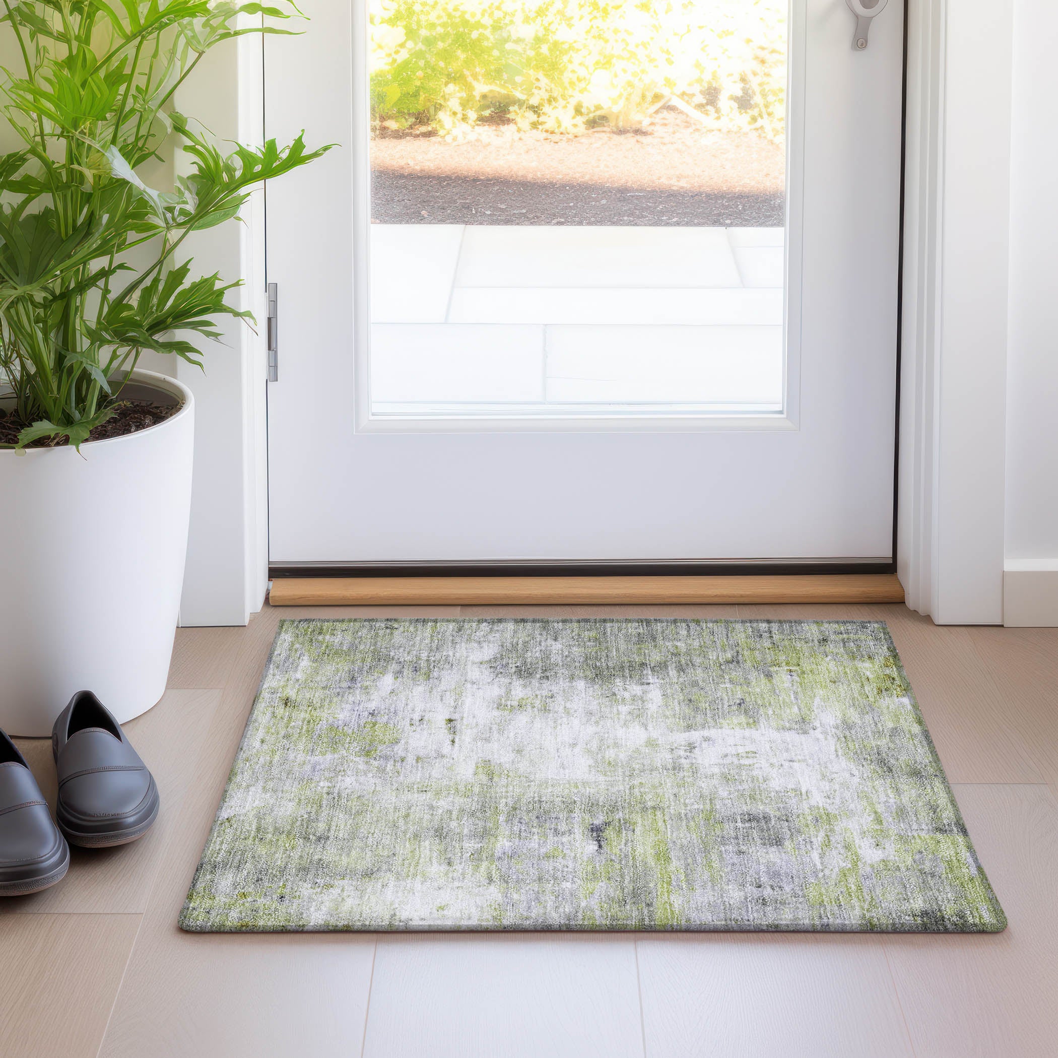 Luxury Washable Indoor/Outdoor Transitional RN1 Aloe Green Rug 1'8" x 2'6" #shape_Rectangle