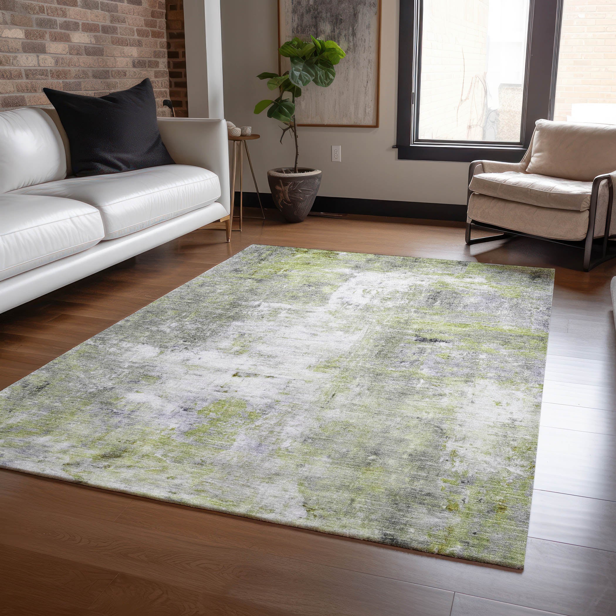 Luxury Washable Indoor/Outdoor Transitional RN1 Aloe Green Rug 2'6" x 3'10" #shape_Rectangle