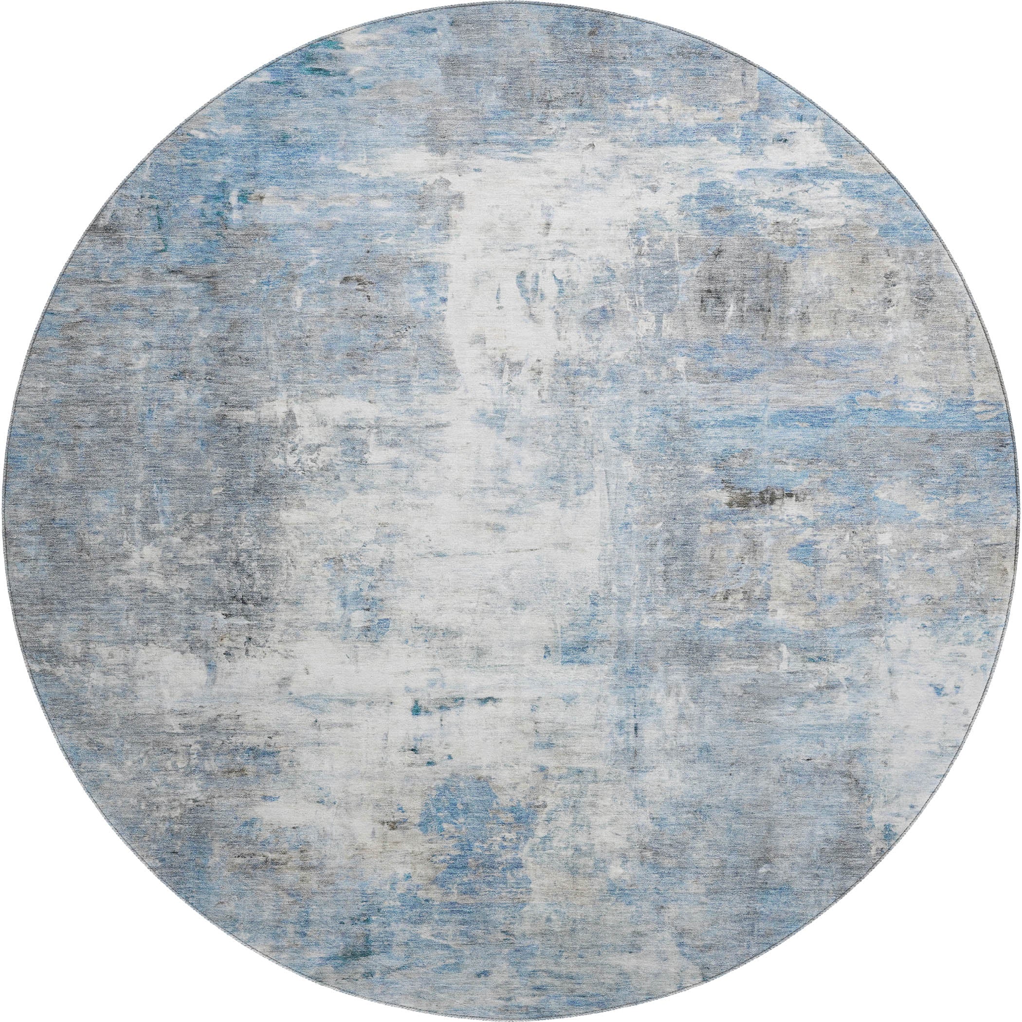 Luxury Washable Indoor/Outdoor Transitional RN1 Blue Rug 8' x 8' #shape_Round