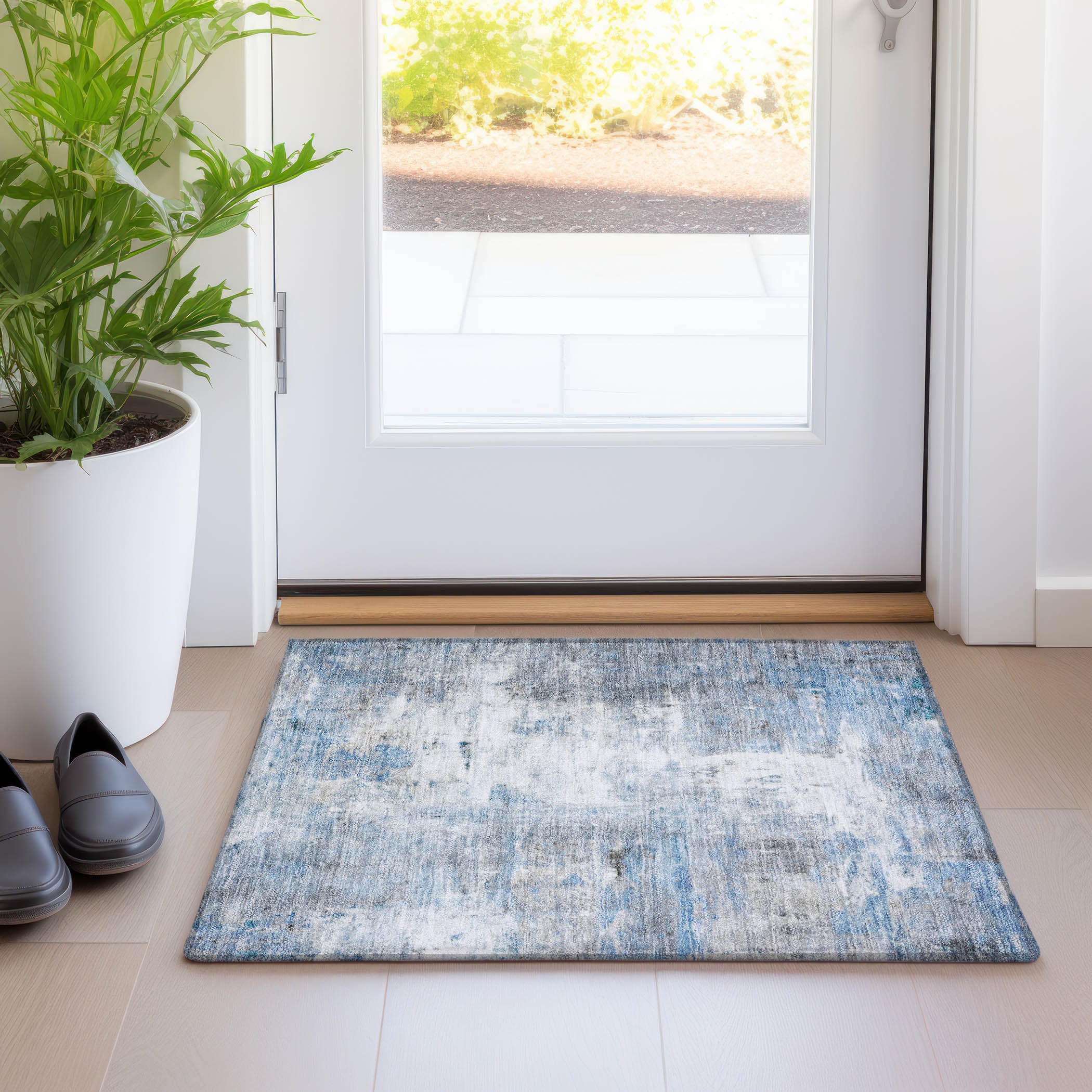 Luxury Washable Indoor/Outdoor Transitional RN1 Blue Rug 1'8" x 2'6" #shape_Rectangle