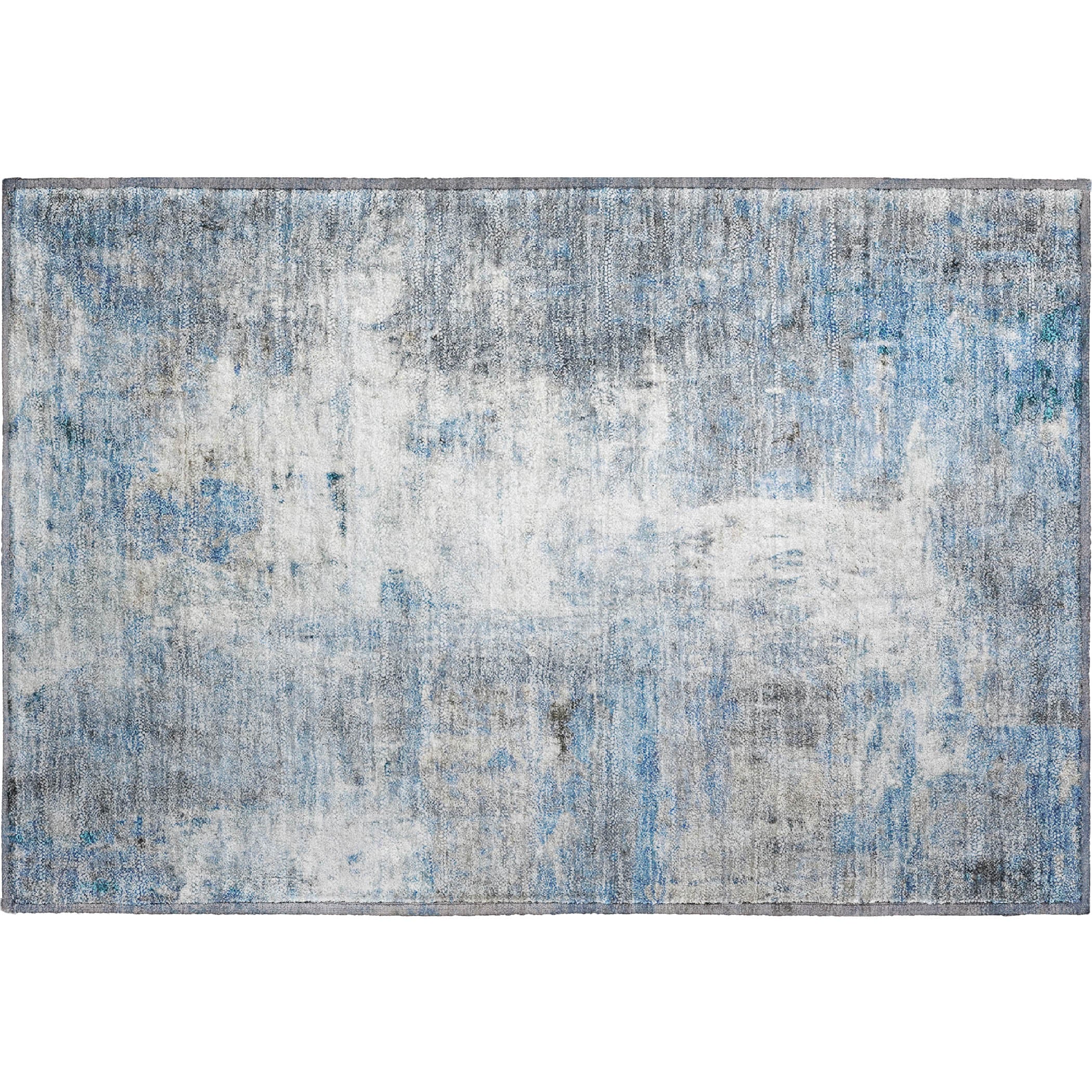 Luxury Washable Indoor/Outdoor Transitional RN1 Blue Rug 1'8" x 2'6" #shape_Rectangle