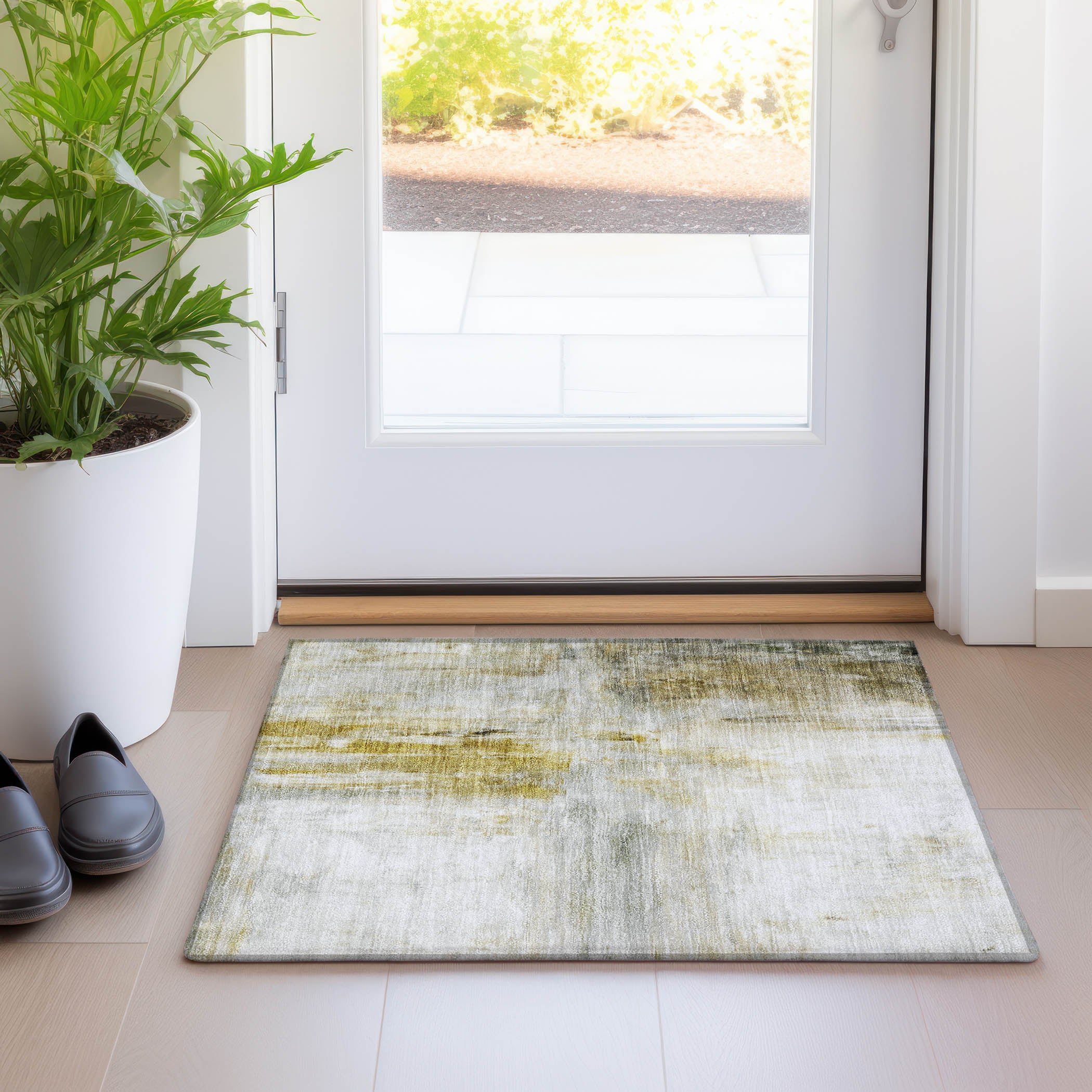 Luxury Washable Indoor/Outdoor Transitional RN2 Taupe Brown Rug 1'8" x 2'6" #shape_Rectangle