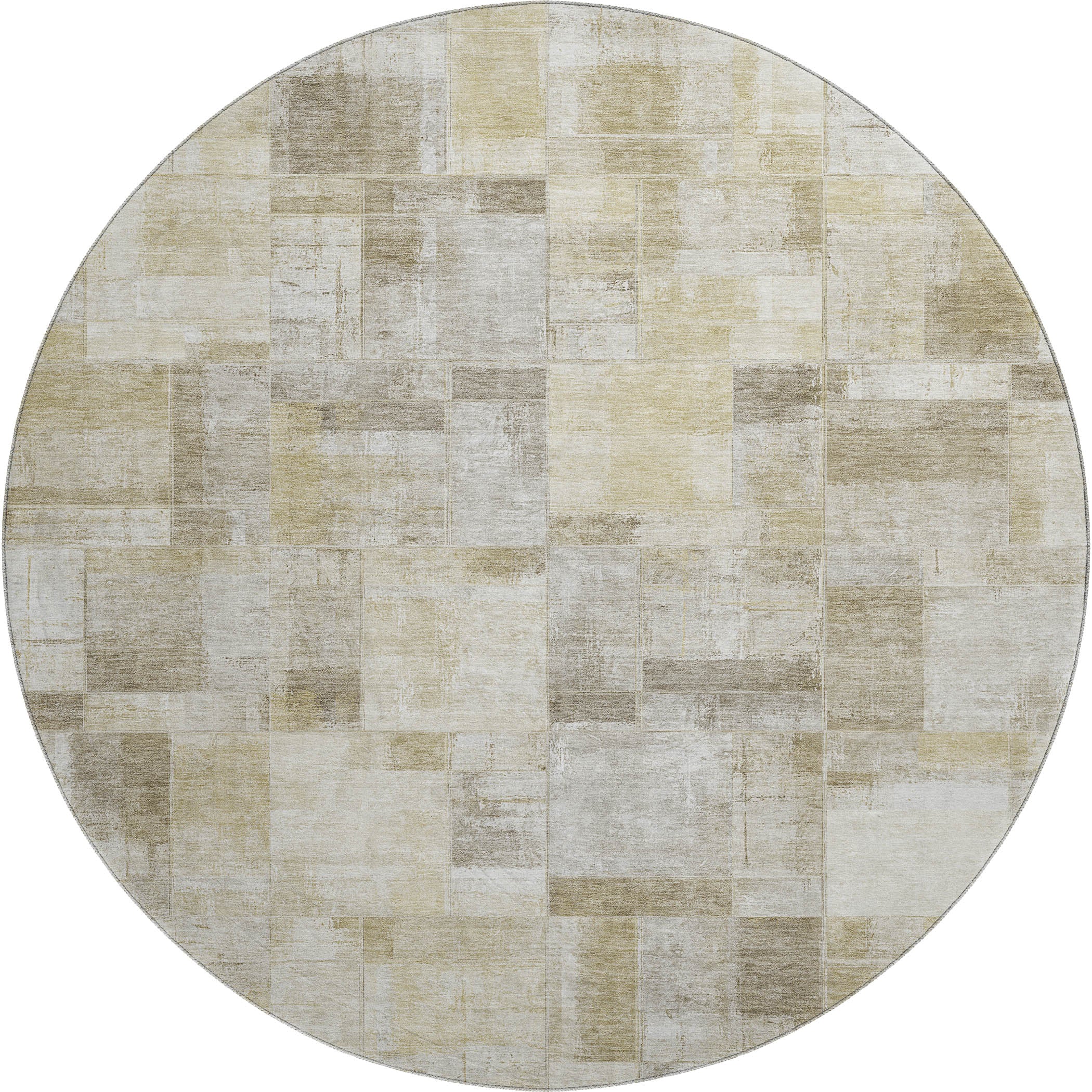 Luxury Washable Indoor/Outdoor Transitional RN4 Beige Brown Rug 8' x 8' #shape_Round