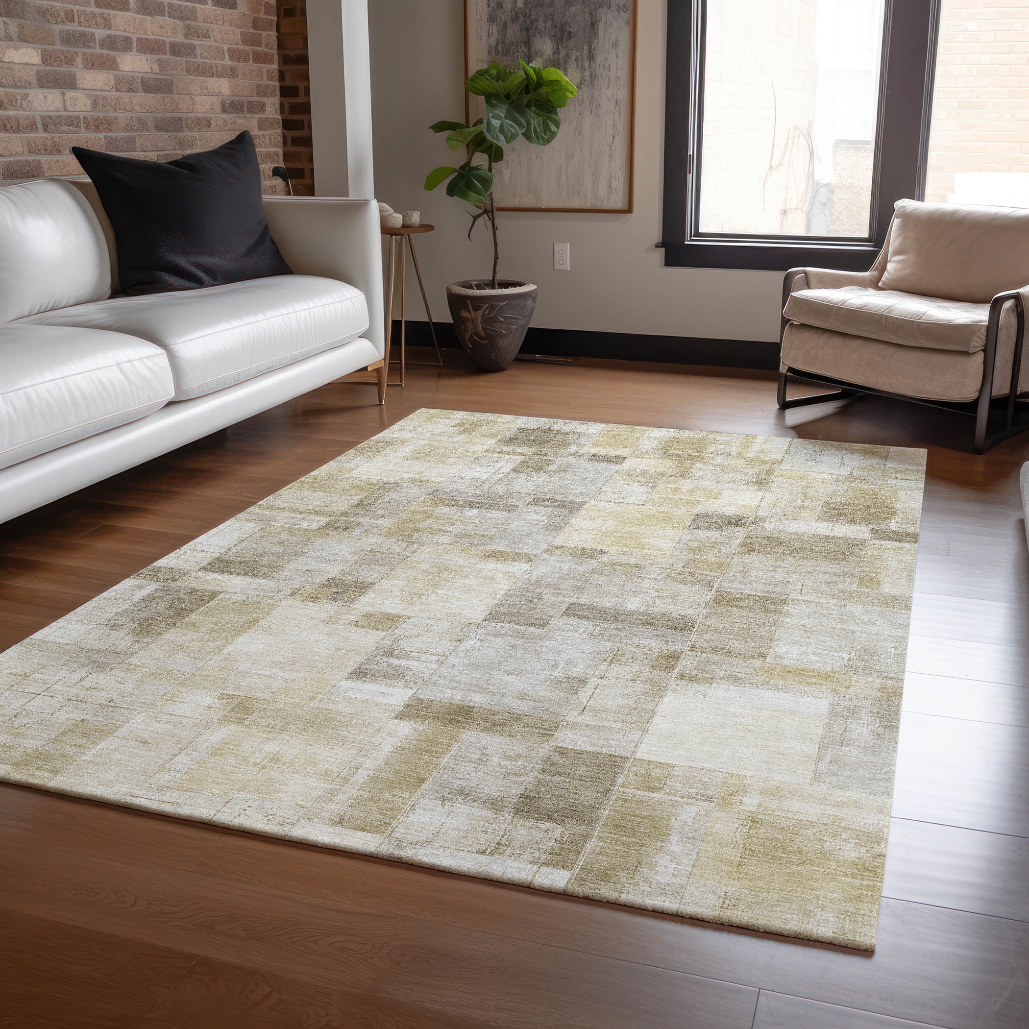 Luxury Washable Indoor/Outdoor Transitional RN4 Beige Brown Rug 2'6" x 3'10" #shape_Rectangle