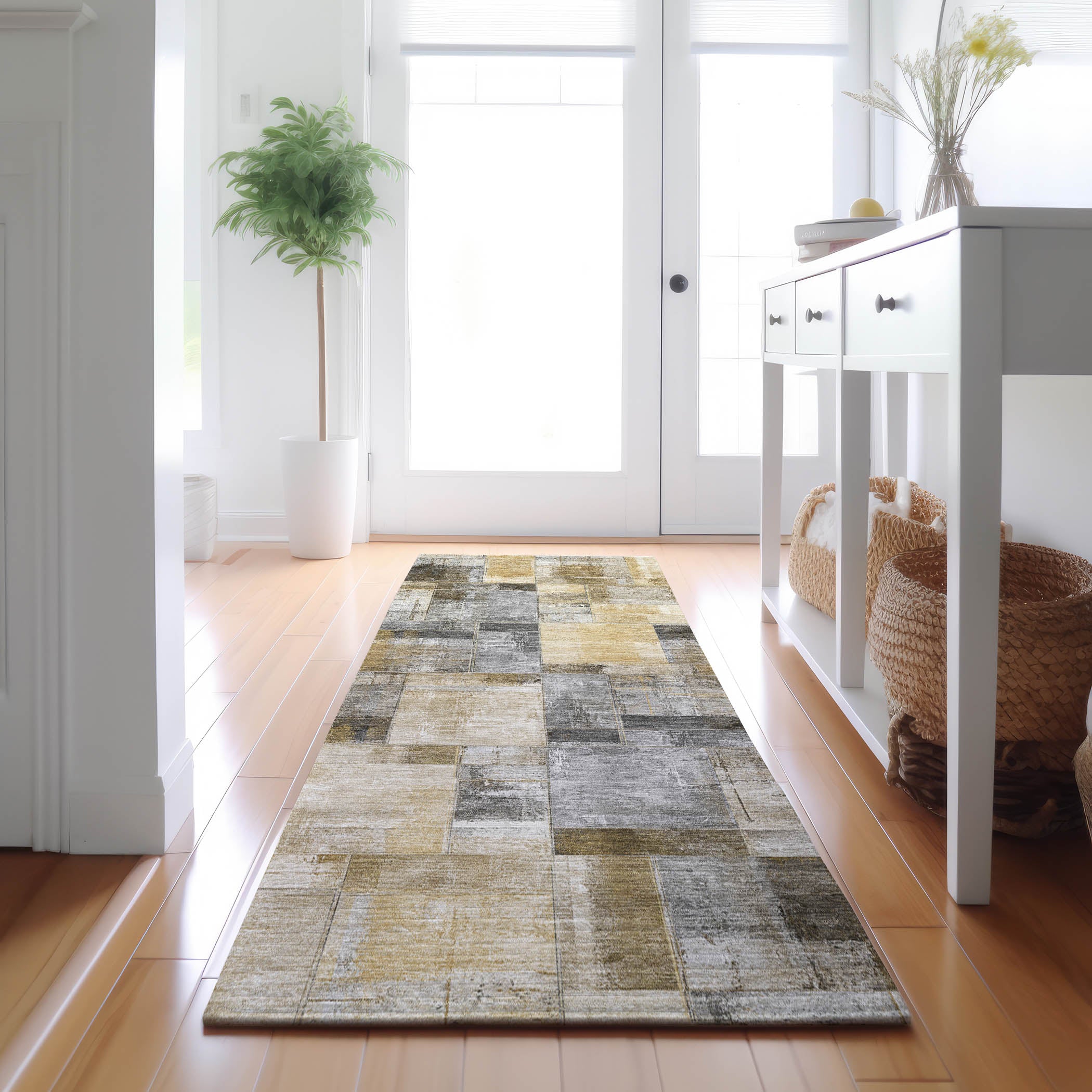 Luxury Washable Indoor/Outdoor Transitional RN4 Granite Gray Rug 2'3" x 7'6" #shape_Runner