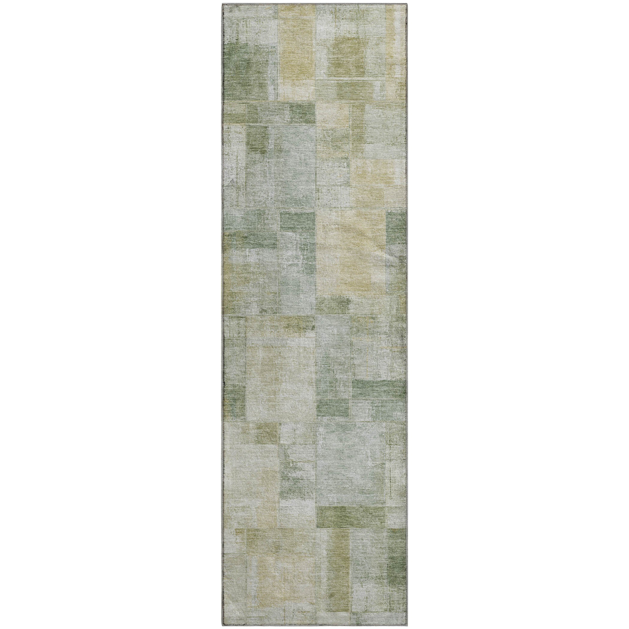 Luxury Washable Indoor/Outdoor Transitional RN4 Sage Green Rug 2'3" x 7'6" #shape_Runner