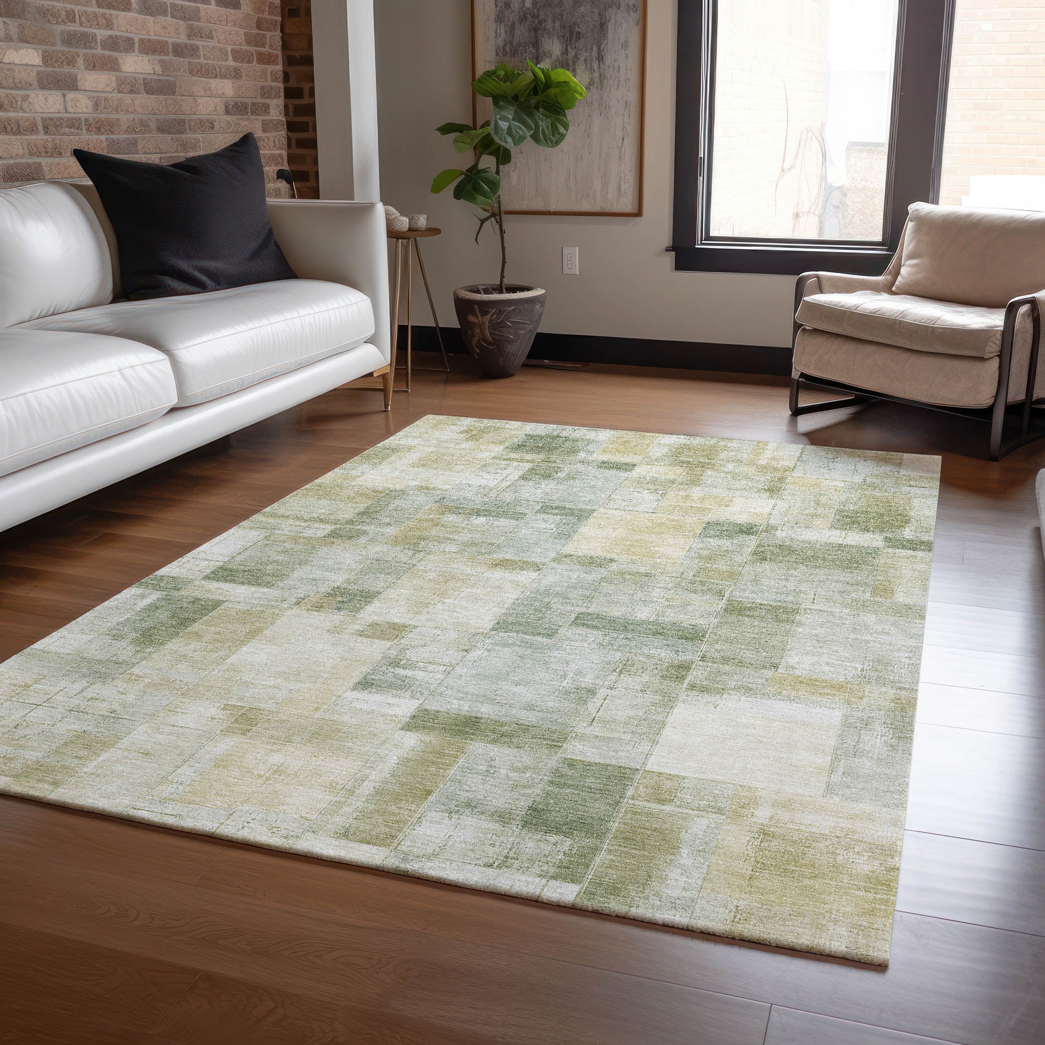 Luxury Washable Indoor/Outdoor Transitional RN4 Sage Green Rug 2'6" x 3'10" #shape_Rectangle
