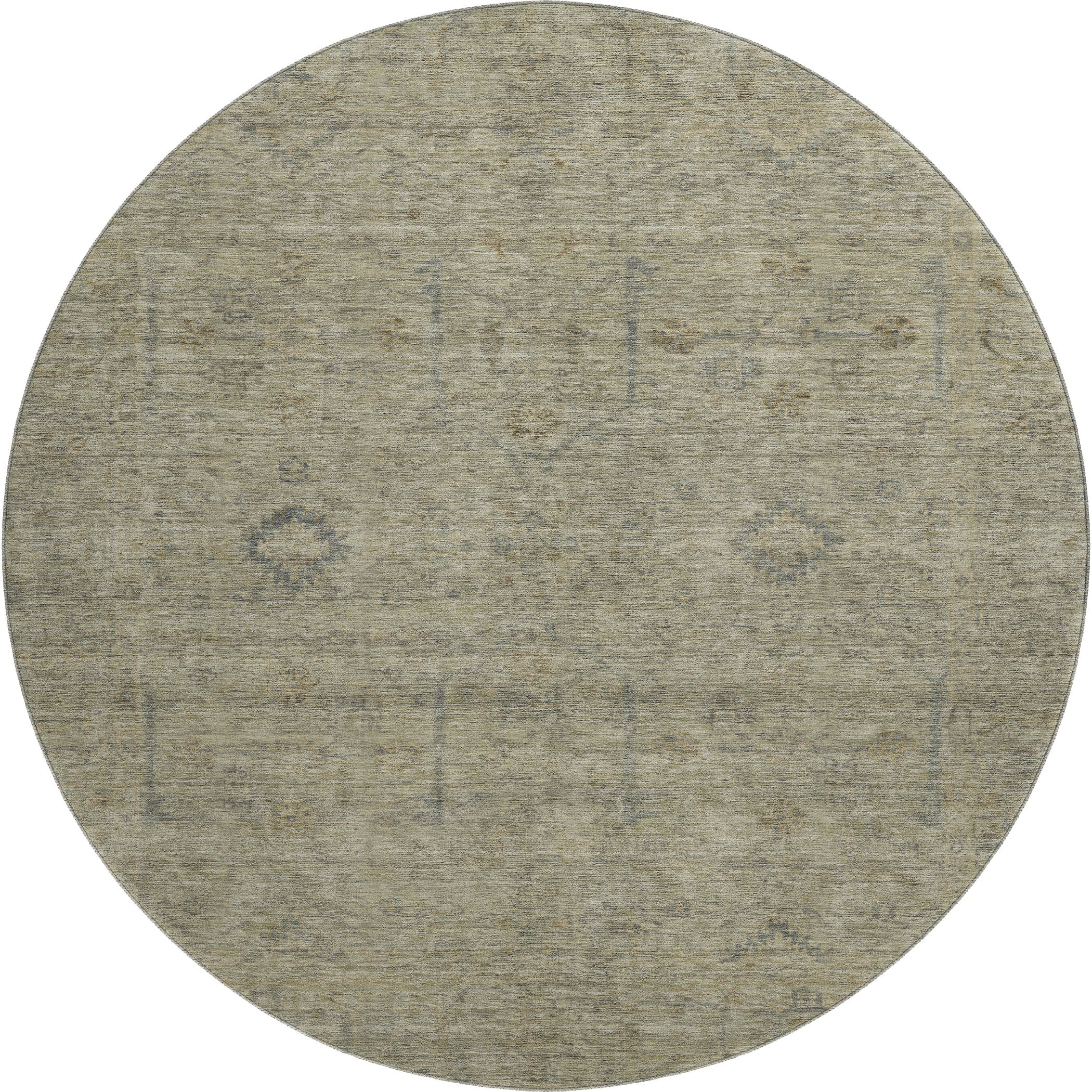 Luxury Washable Indoor/Outdoor Transitional RN5 Khaki Brown Rug 8' x 8' #shape_Round