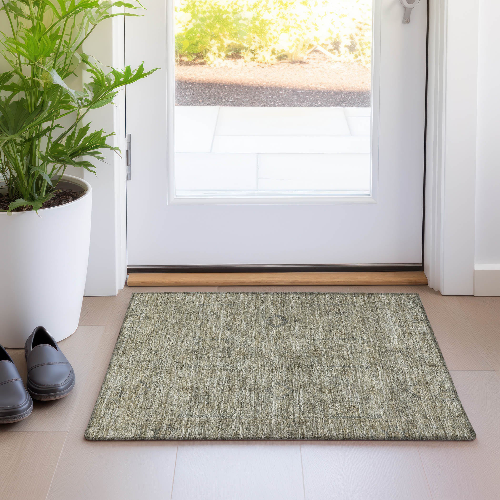 Luxury Washable Indoor/Outdoor Transitional RN5 Khaki Brown Rug 1'8" x 2'6" #shape_Rectangle