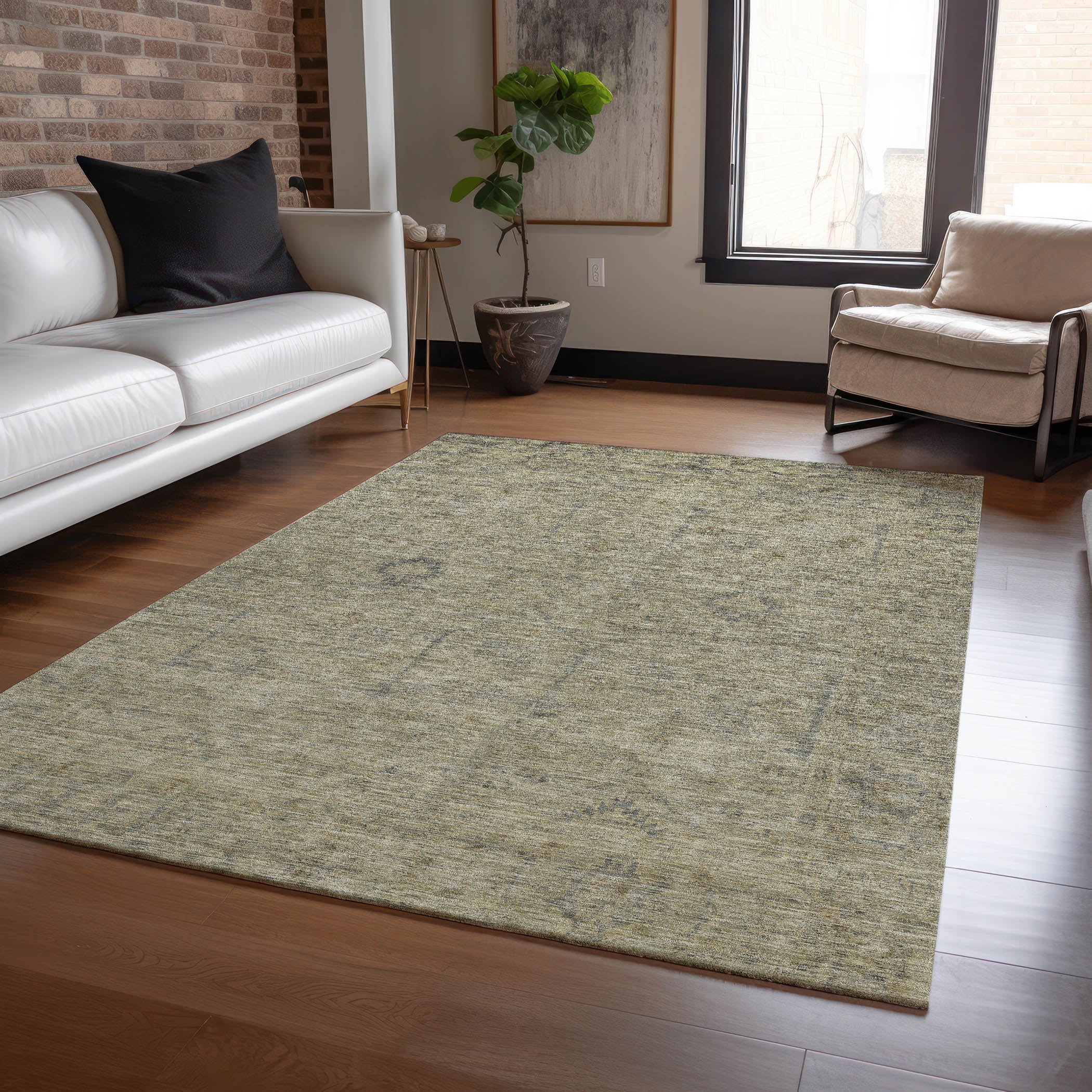 Luxury Washable Indoor/Outdoor Transitional RN5 Khaki Brown Rug 2'6" x 3'10" #shape_Rectangle