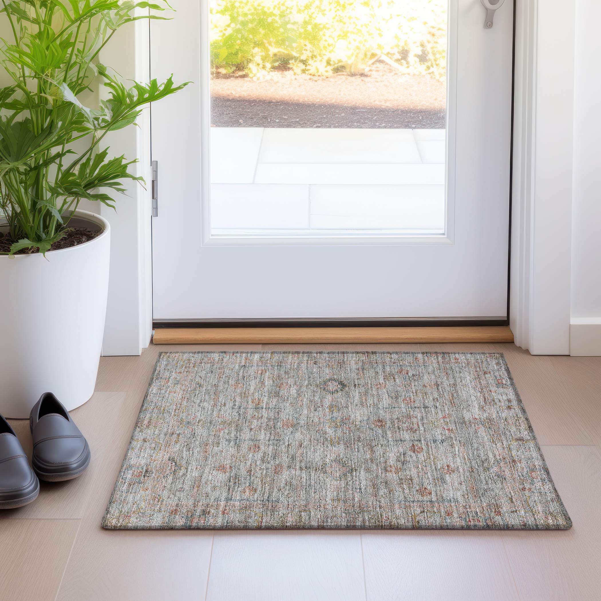 Luxury Washable Indoor/Outdoor Transitional RN5 Taupe Brown Rug 1'8" x 2'6" #shape_Rectangle