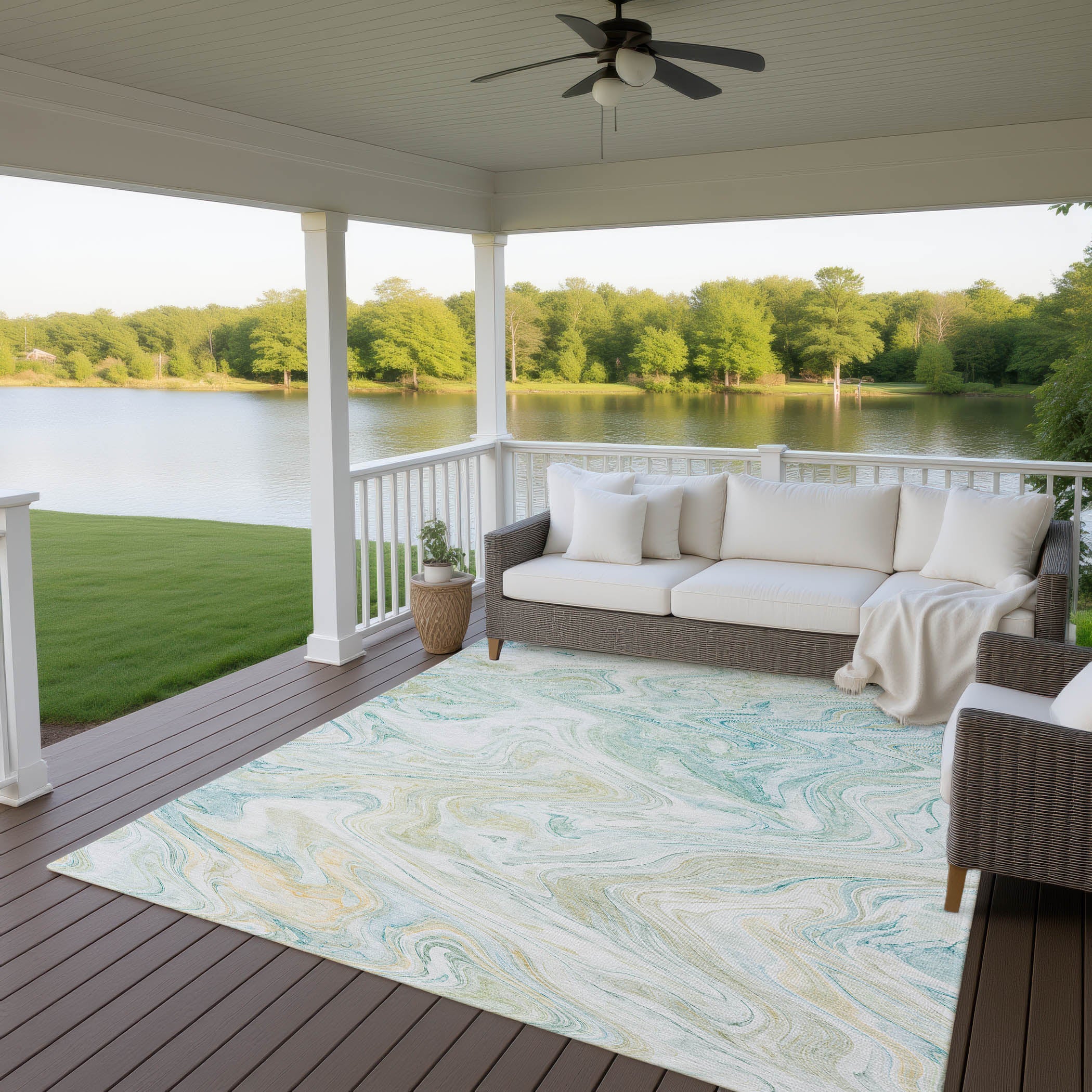 Luxury Washable Indoor/Outdoor Transitional RN8 Sky Blue Rug 2'6" x 3'10" #shape_Rectangle