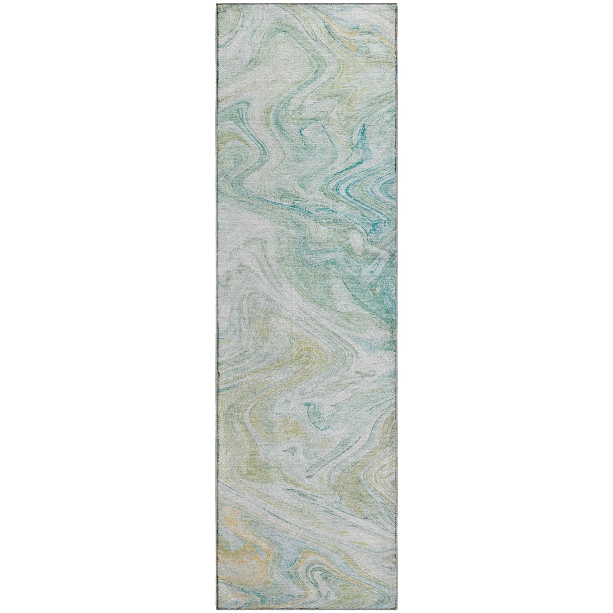 Luxury Washable Indoor/Outdoor Transitional RN8 Sky Blue Rug 2'3" x 7'6" #shape_Runner