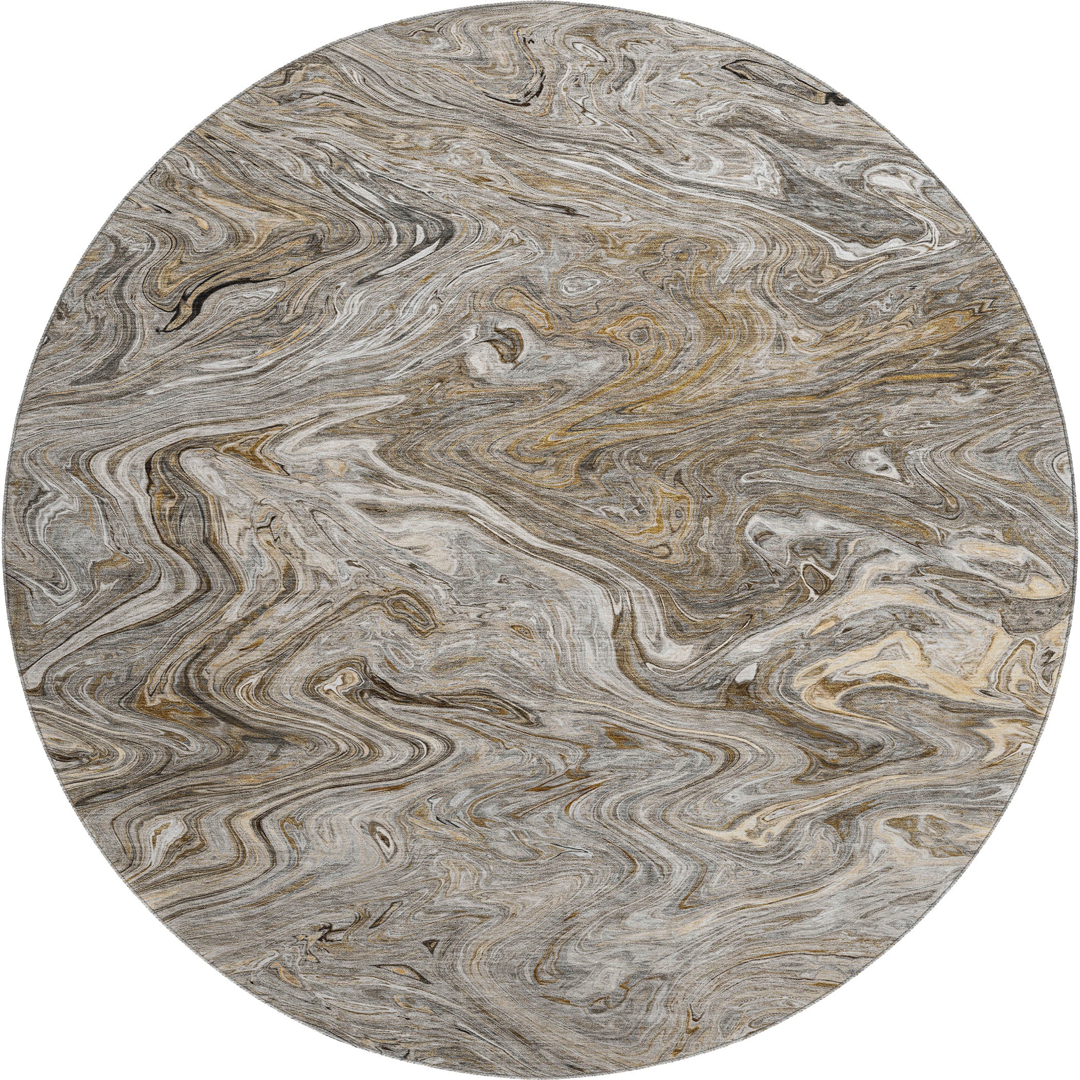 Luxury Washable Indoor/Outdoor Transitional RN8 Taupe Brown Rug 8' x 8' #shape_Round