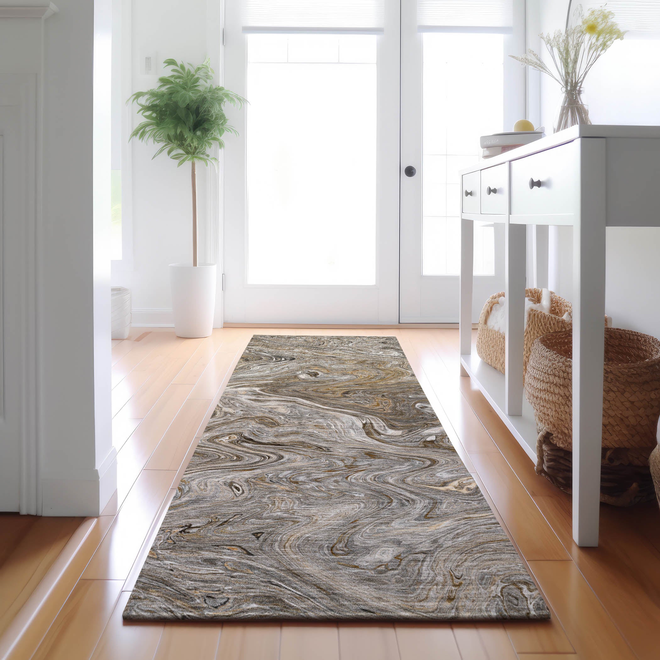 Luxury Washable Indoor/Outdoor Transitional RN8 Taupe Brown Rug 2'3" x 7'6" #shape_Runner