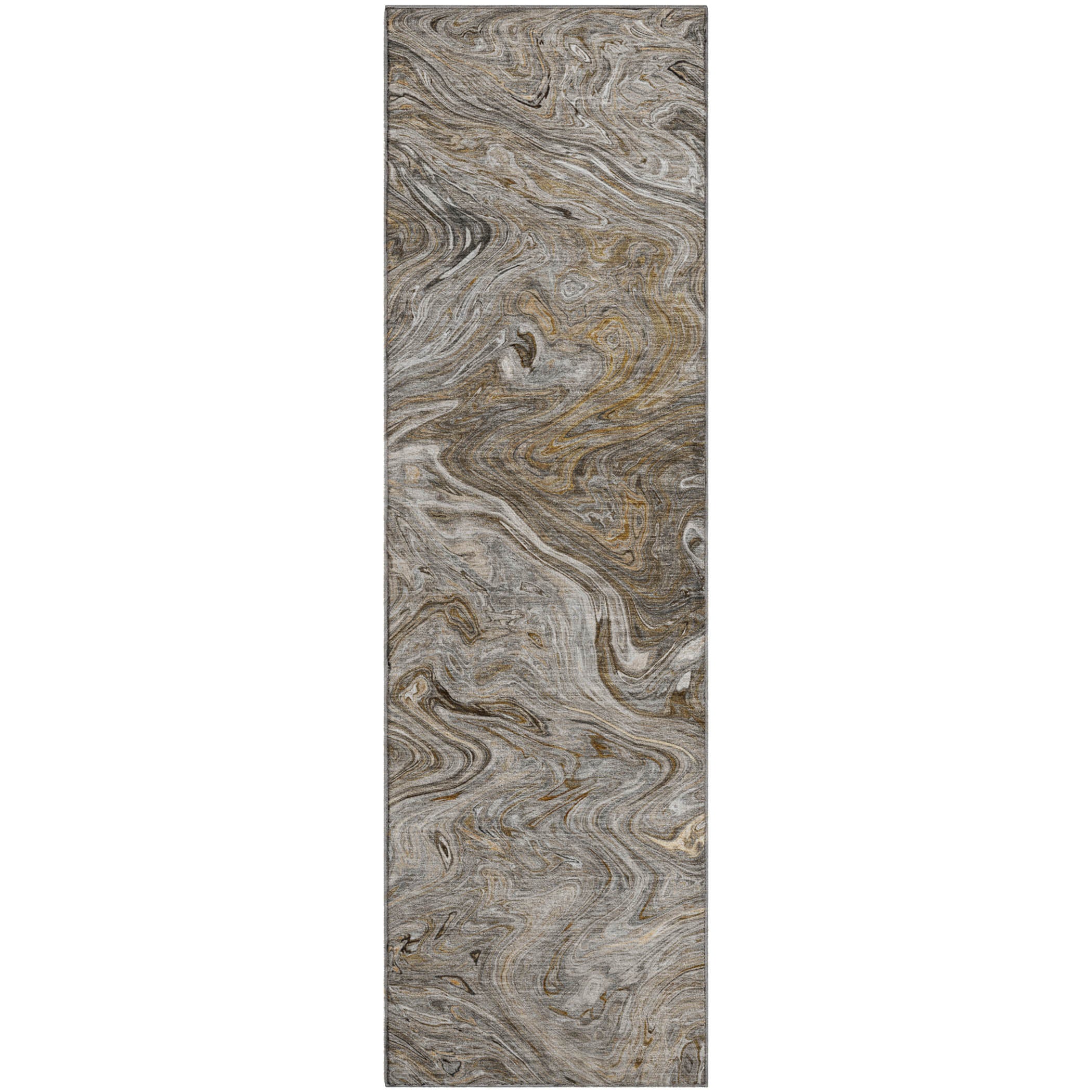 Luxury Washable Indoor/Outdoor Transitional RN8 Taupe Brown Rug 2'3" x 7'6" #shape_Runner