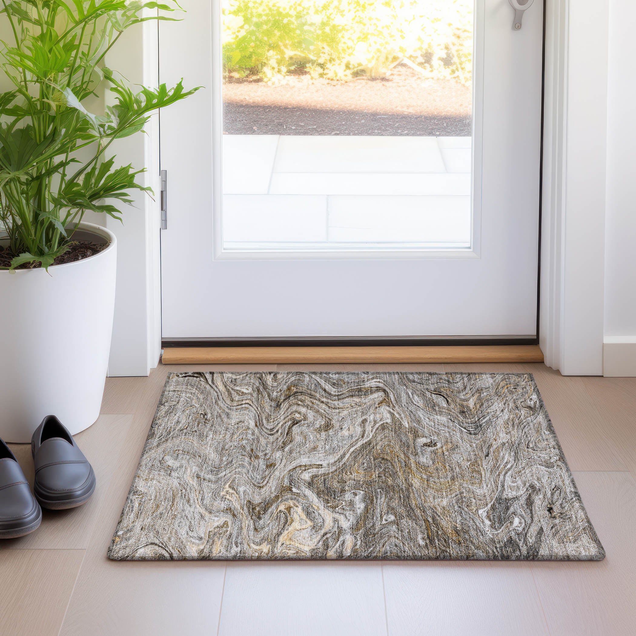 Luxury Washable Indoor/Outdoor Transitional RN8 Taupe Brown Rug 1'8" x 2'6" #shape_Rectangle