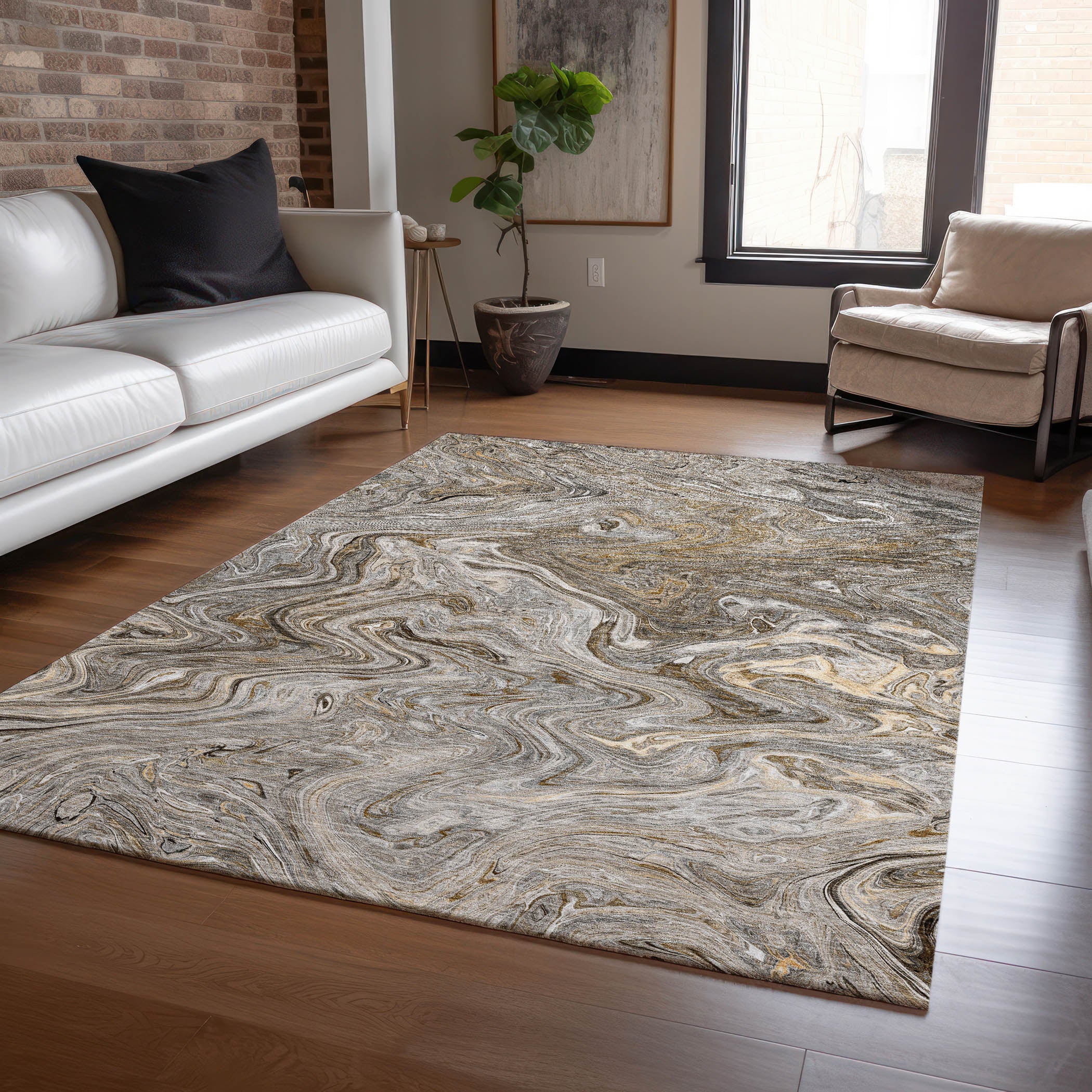 Luxury Washable Indoor/Outdoor Transitional RN8 Taupe Brown Rug 2'6" x 3'10" #shape_Rectangle
