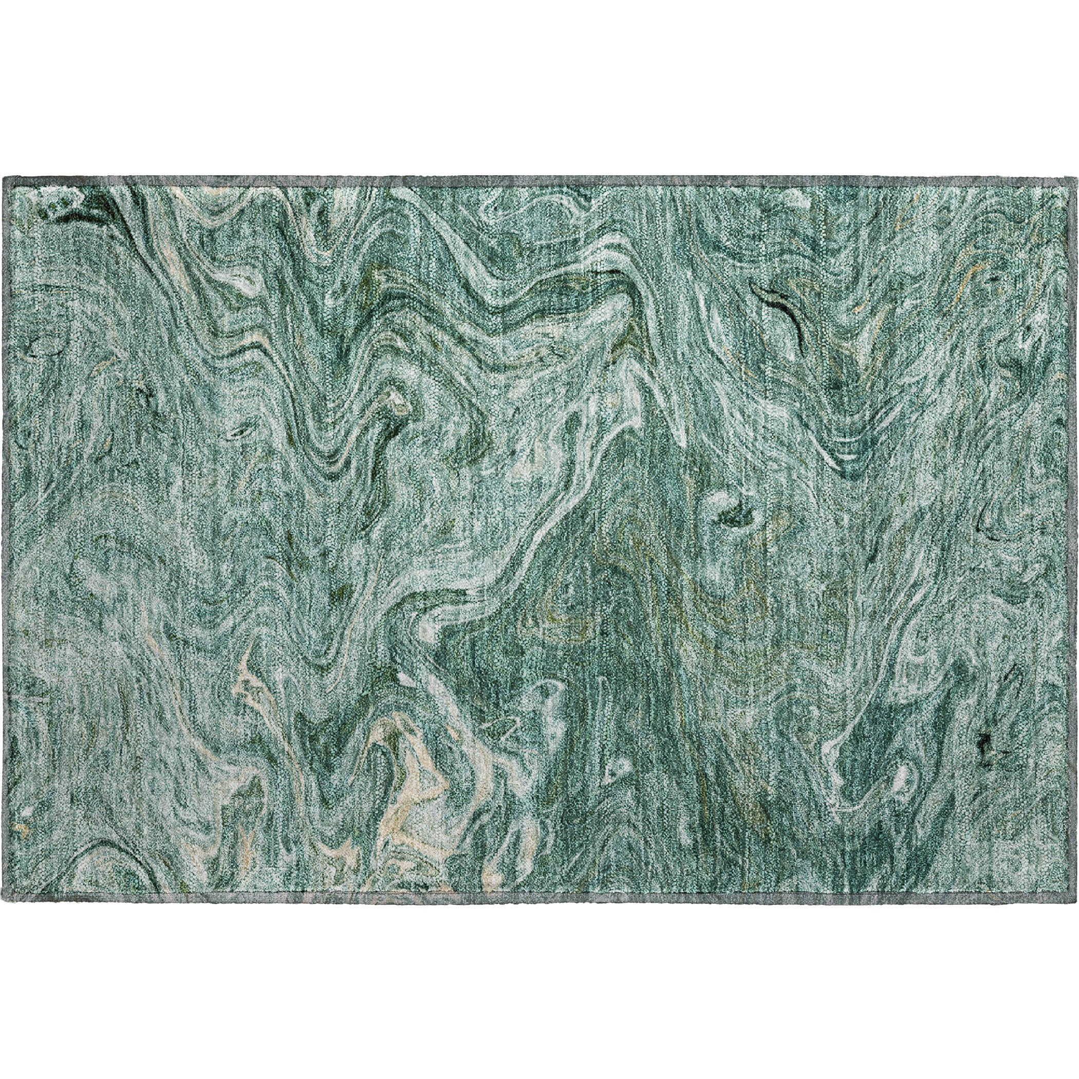 Luxury Washable Indoor/Outdoor Transitional RN8 Teal Rug 1'8" x 2'6" #shape_Rectangle