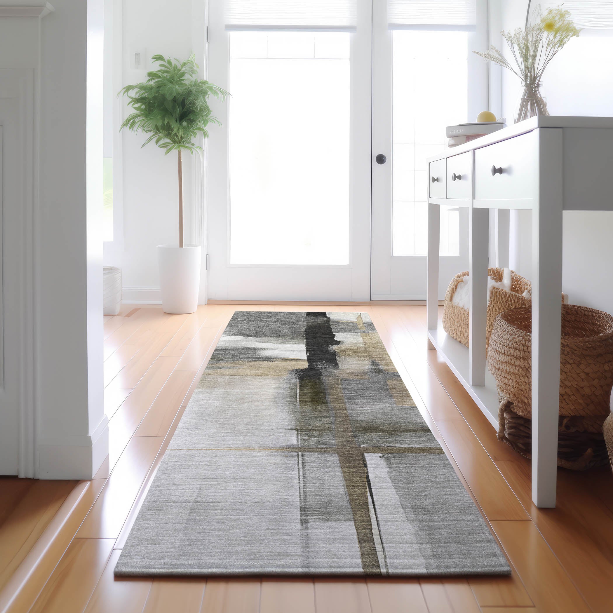 Luxury Washable Indoor/Outdoor Transitional RN9 Gray Rug 2'3" x 7'6" #shape_Runner