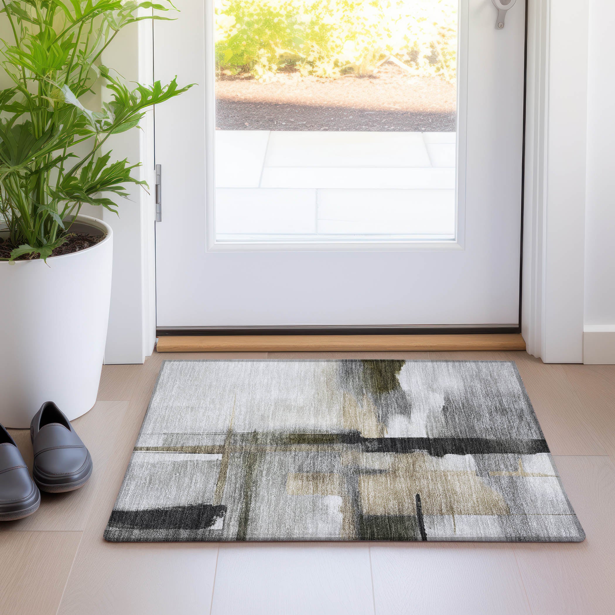 Luxury Washable Indoor/Outdoor Transitional RN9 Gray Rug 1'8" x 2'6" #shape_Rectangle