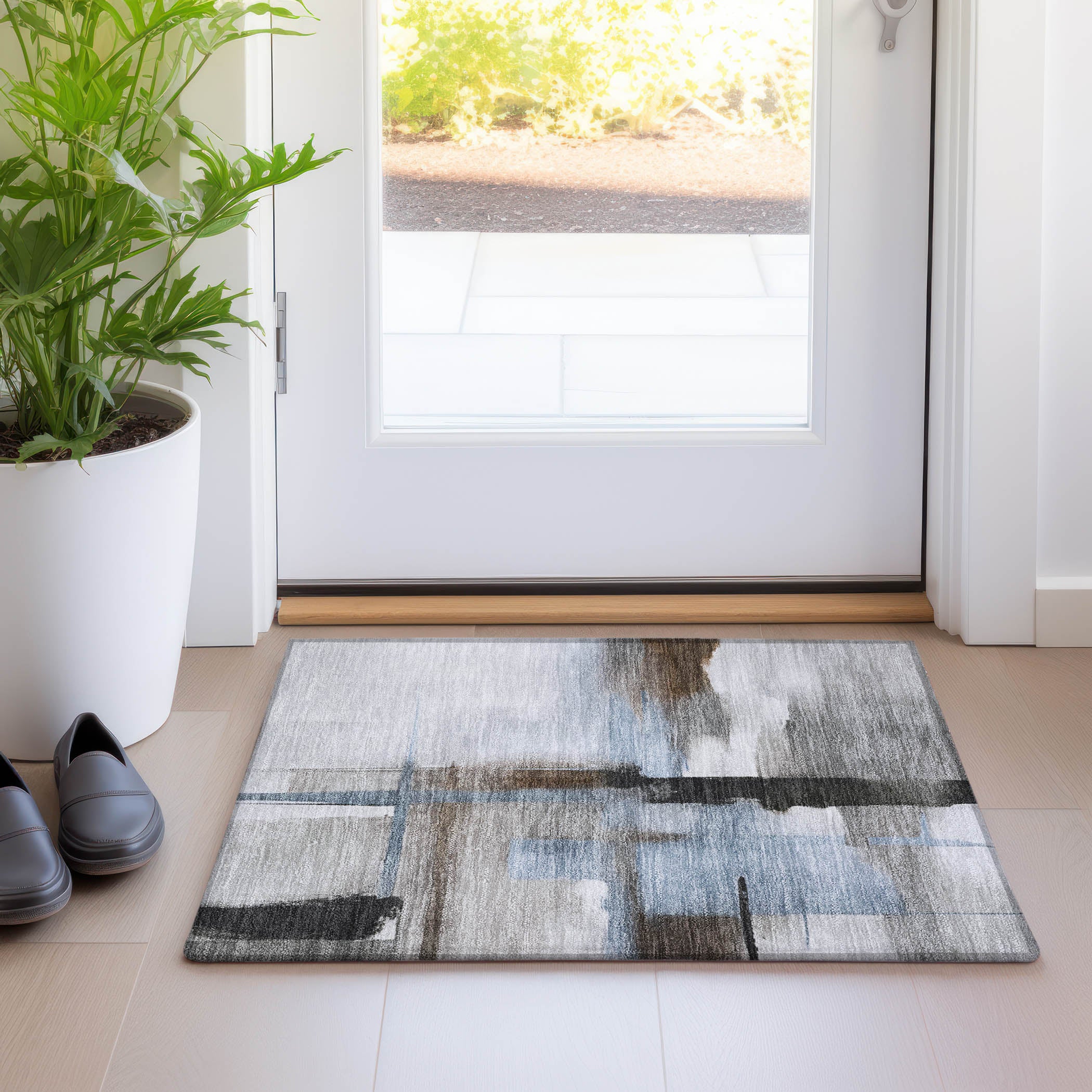 Luxury Washable Indoor/Outdoor Transitional RN9 Taupe Brown Rug 1'8" x 2'6" #shape_Rectangle