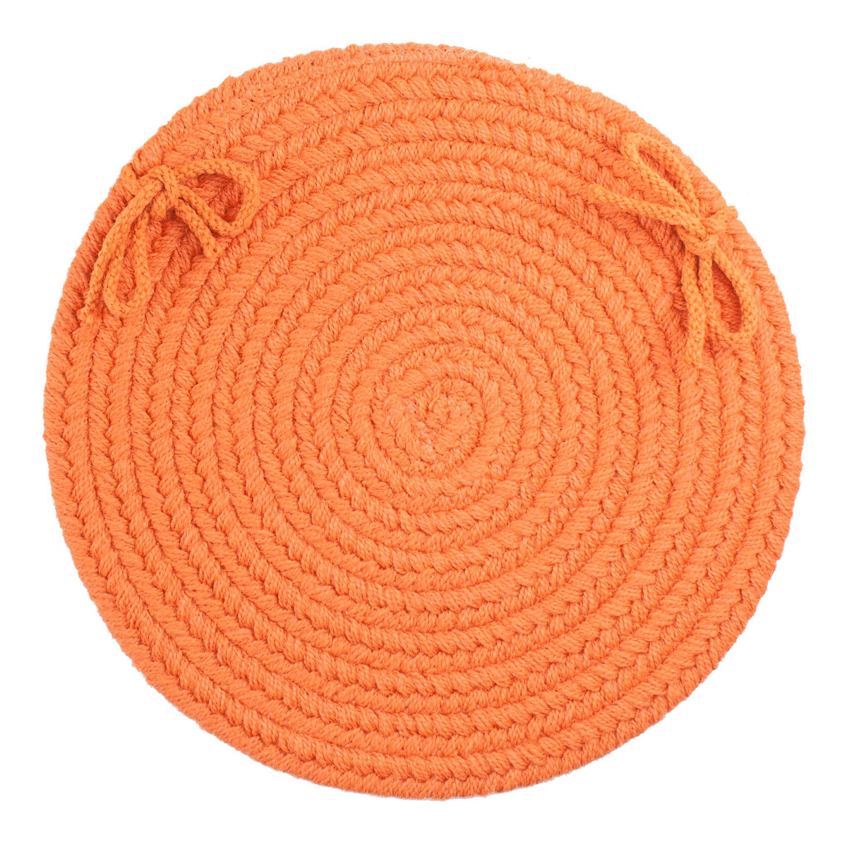 Maui Braided Chair Pad - Mango Orange - 15 inch round with ties
