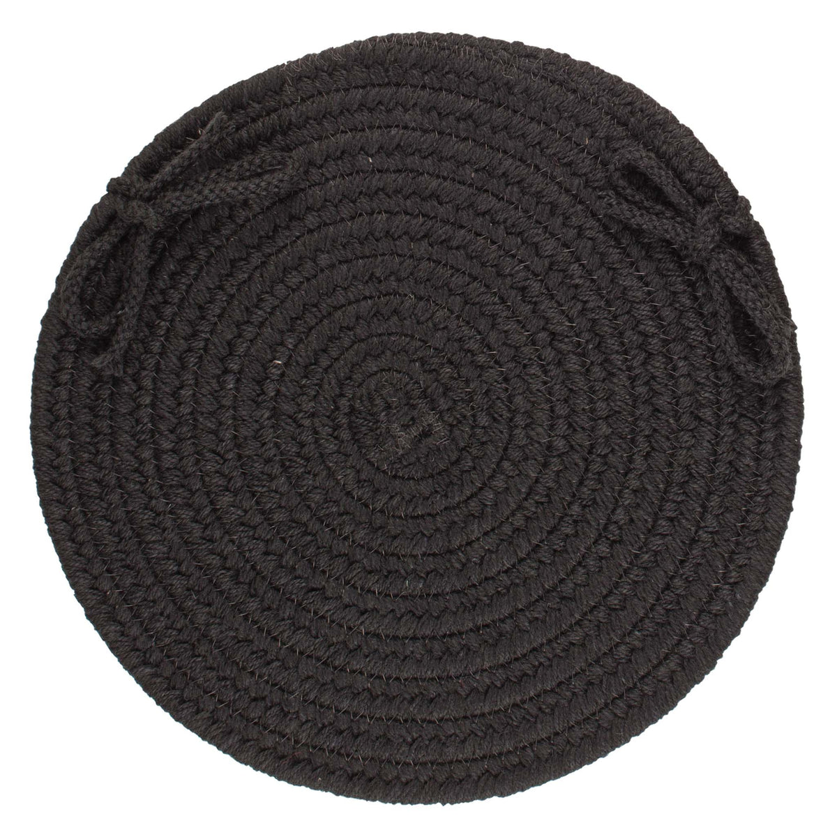 Pura Braided Chair Pad - Black - 15 inch round with ties