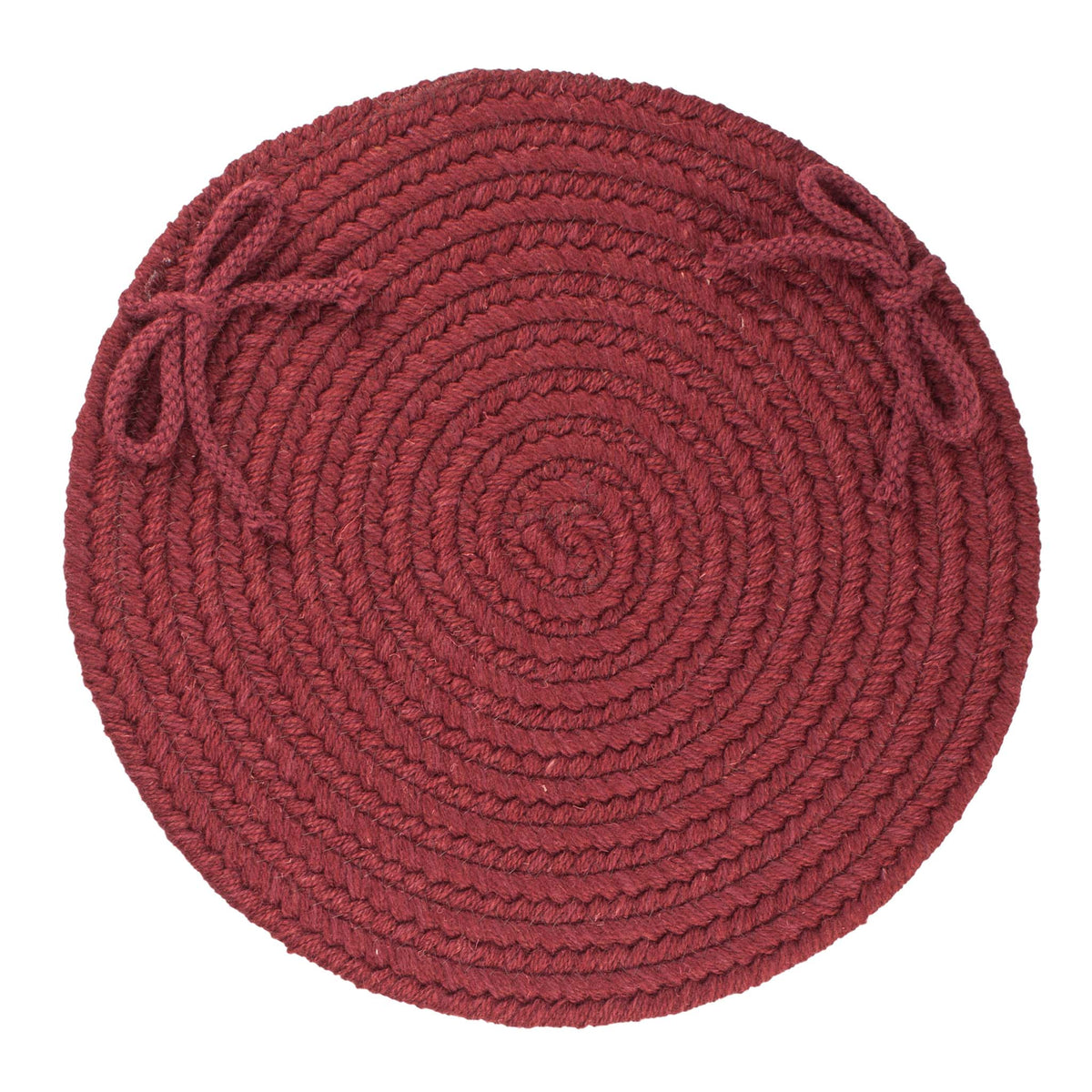 Pura Braided Chair Pad - Red Wine - 15 inch round with ties