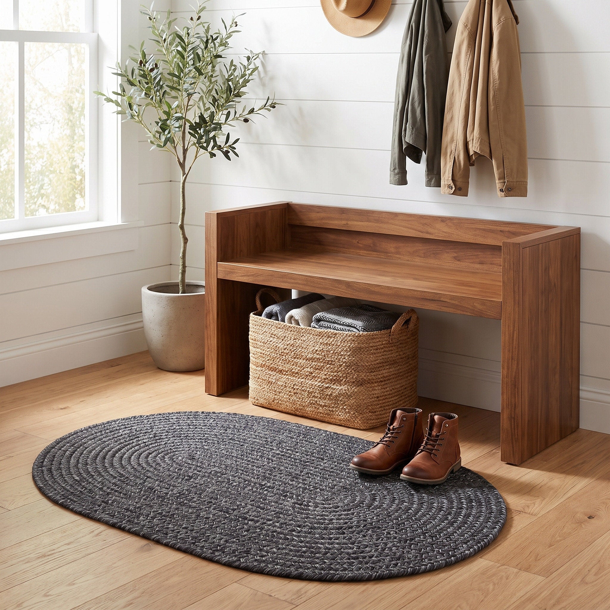 Angier Braided Indoor/Outdoor Rug - Charcoal Gray Oval 3' X 5' #shape_Oval