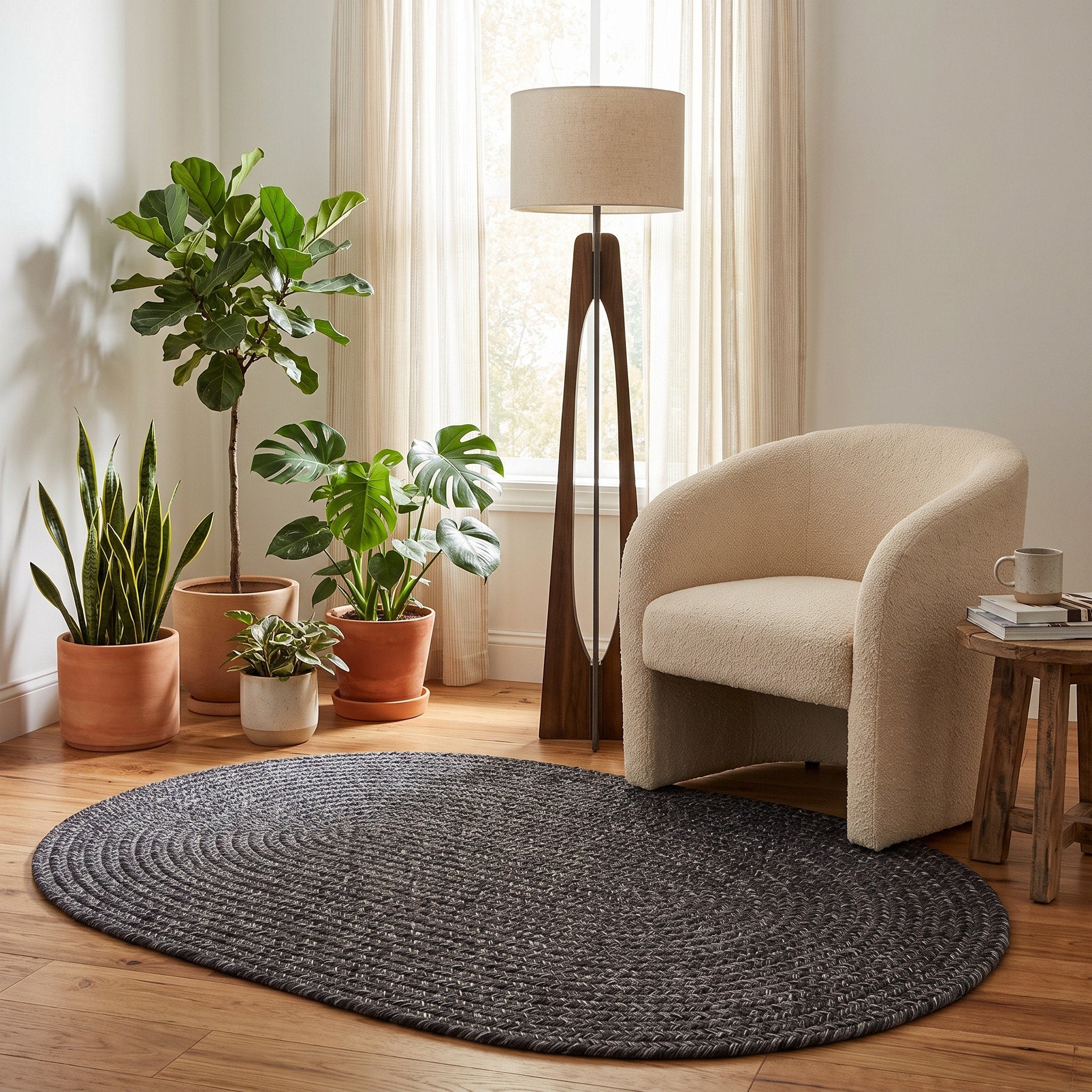 Angier Braided Indoor/Outdoor Rug - Charcoal Gray Oval 4' X 6' #shape_Oval