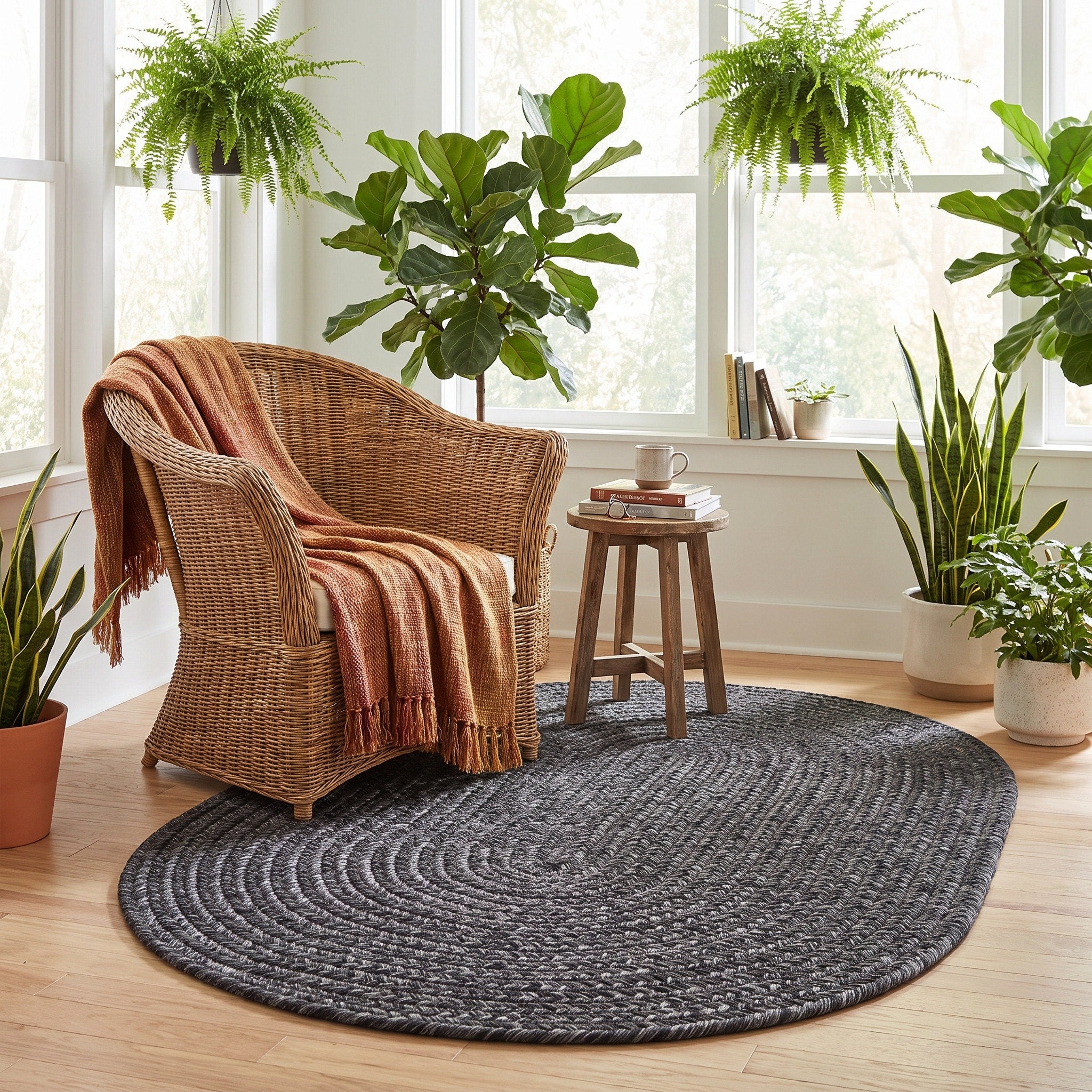 Angier Braided Indoor/Outdoor Rug - Charcoal Gray Oval 5' X 7' #shape_Oval