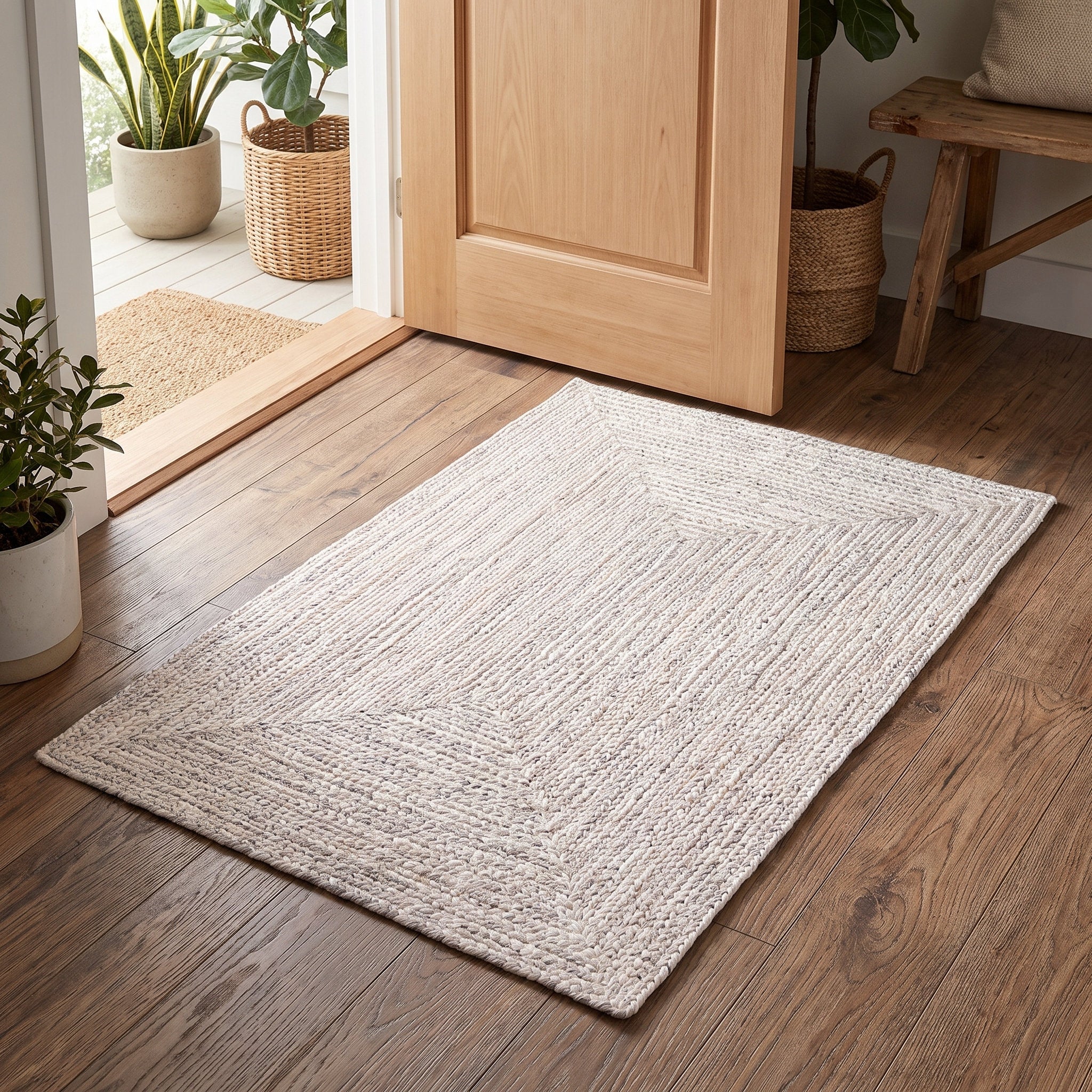 Angier Braided Indoor/Outdoor Rug - Ivory / Gray Rectangle 2' X 3' #shape_Rectangle