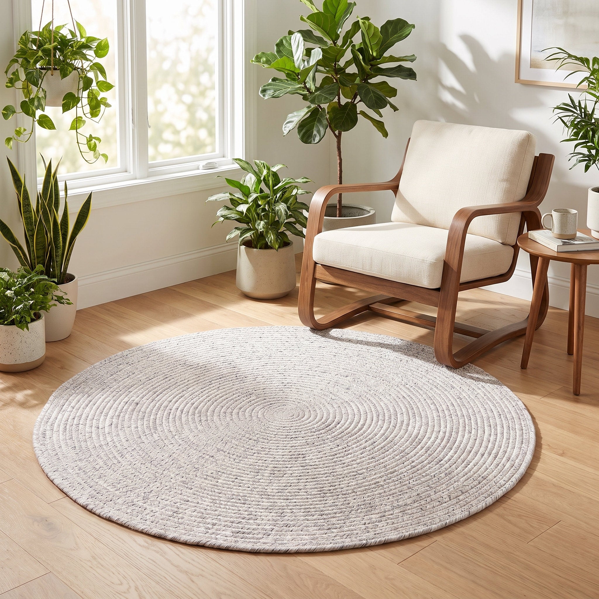 Angier Braided Indoor/Outdoor Rug - Ivory / Gray Round 3' Round #shape_Round