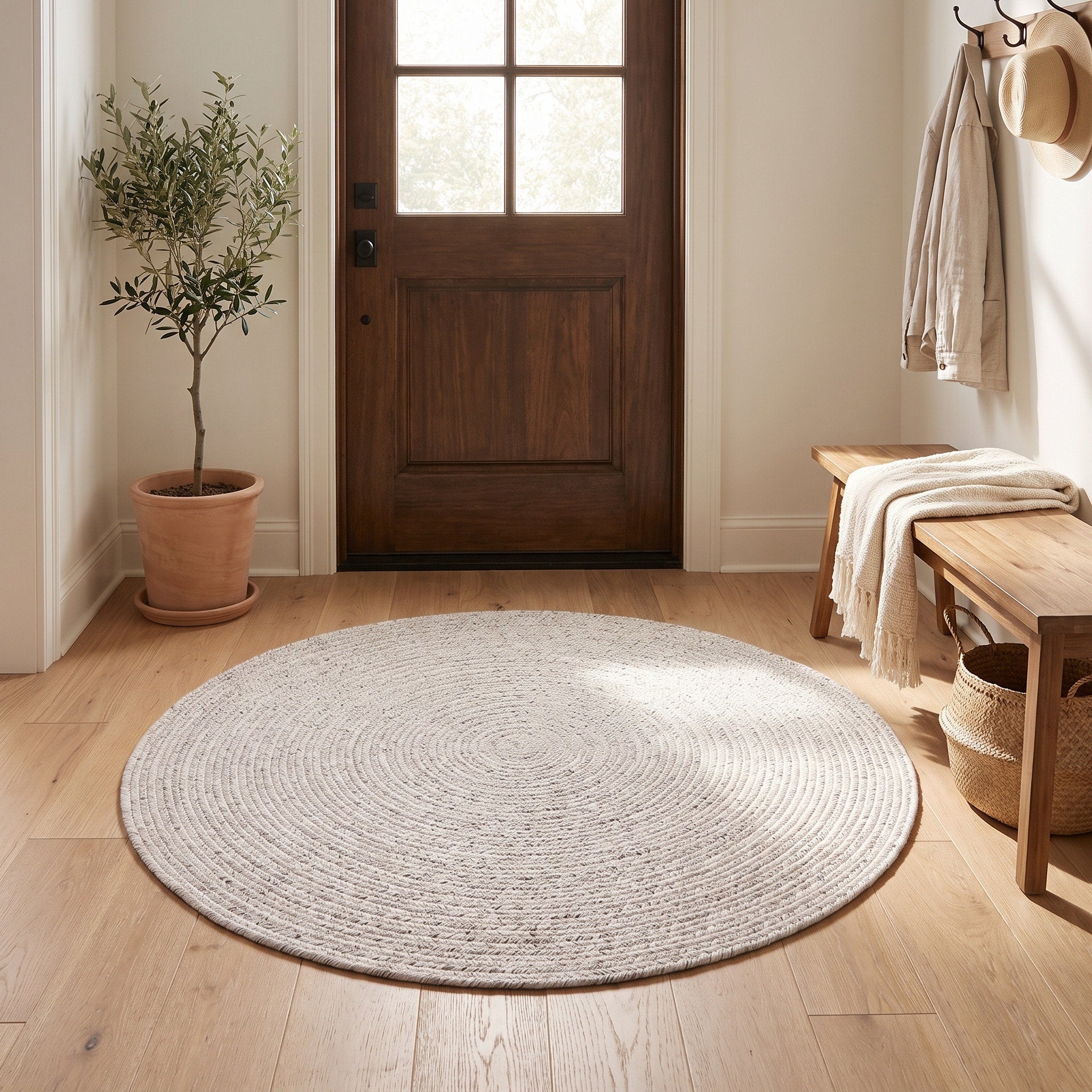 Angier Braided Indoor/Outdoor Rug - Ivory / Gray Round 3' Round #shape_Round