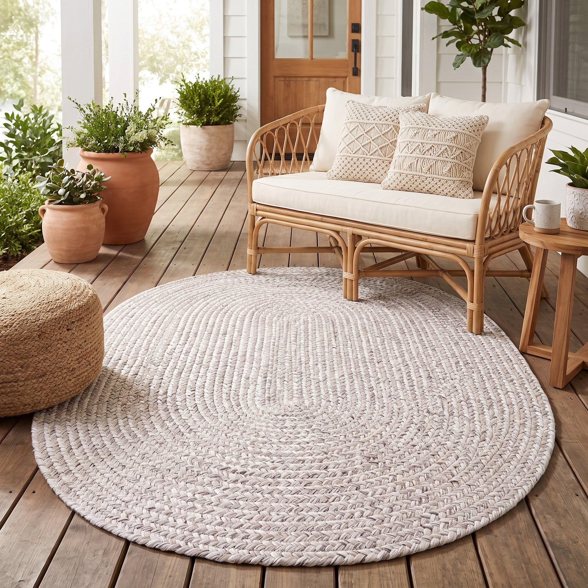 Angier Braided Indoor/Outdoor Rug - Ivory / Gray Oval 3' X 5' #shape_Oval