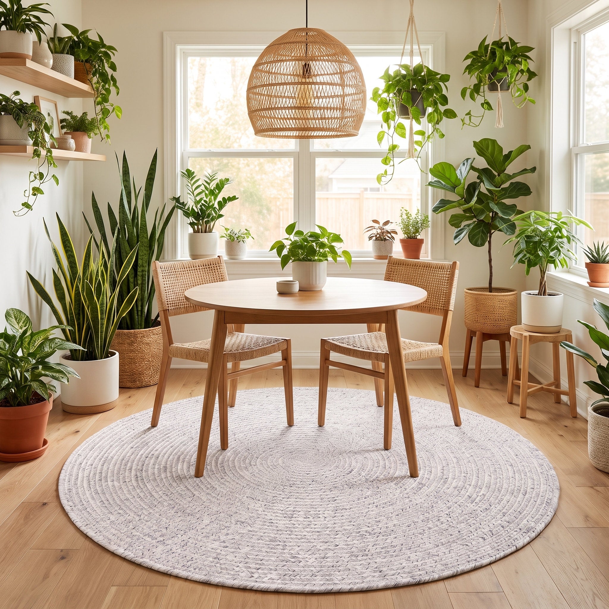 Angier Braided Indoor/Outdoor Rug - Ivory / Gray Round 5' Round #shape_Round