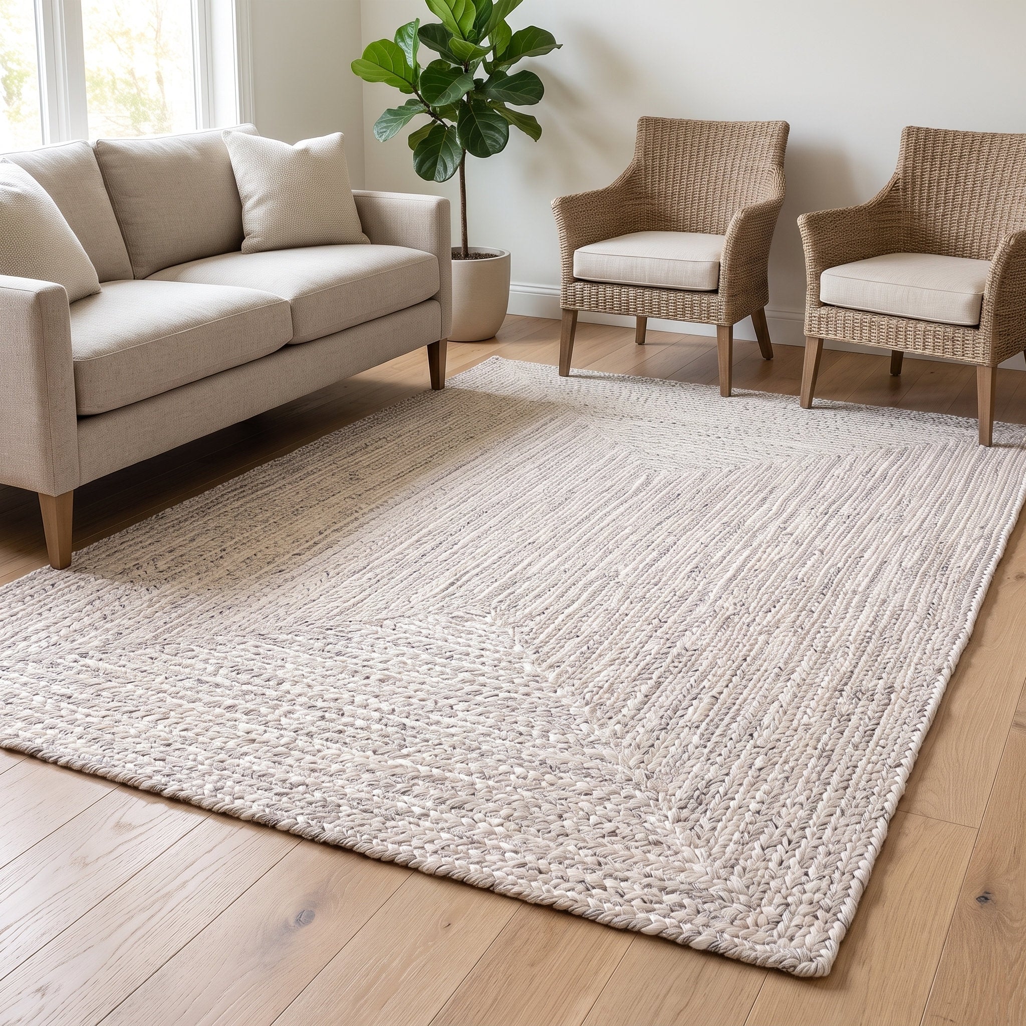 Angier Braided Indoor/Outdoor Rug - Ivory / Gray Rectangle 5' X 7' #shape_Rectangle