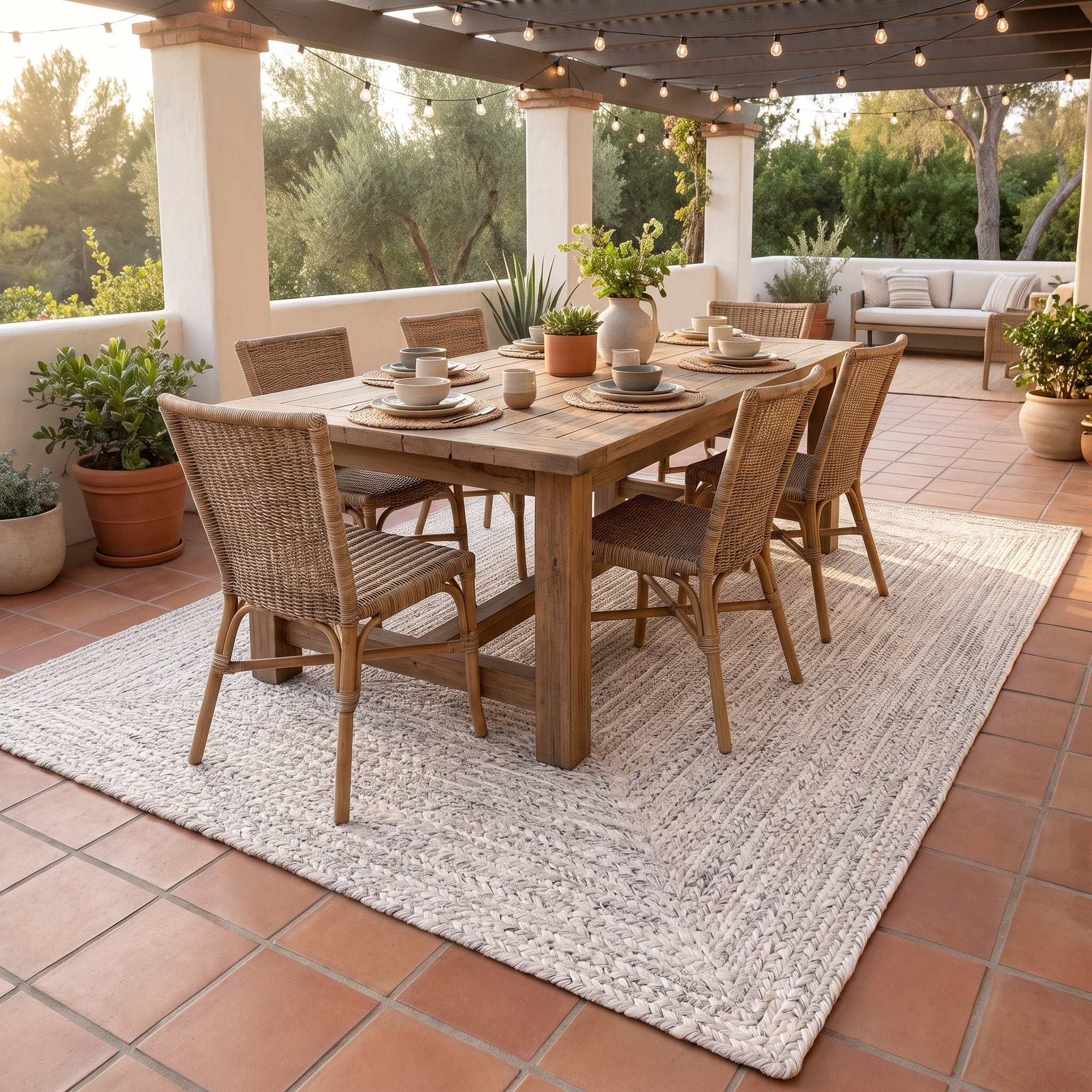 Angier Braided Indoor/Outdoor Rug - Ivory / Gray Rectangle 6' X 9' #shape_Rectangle