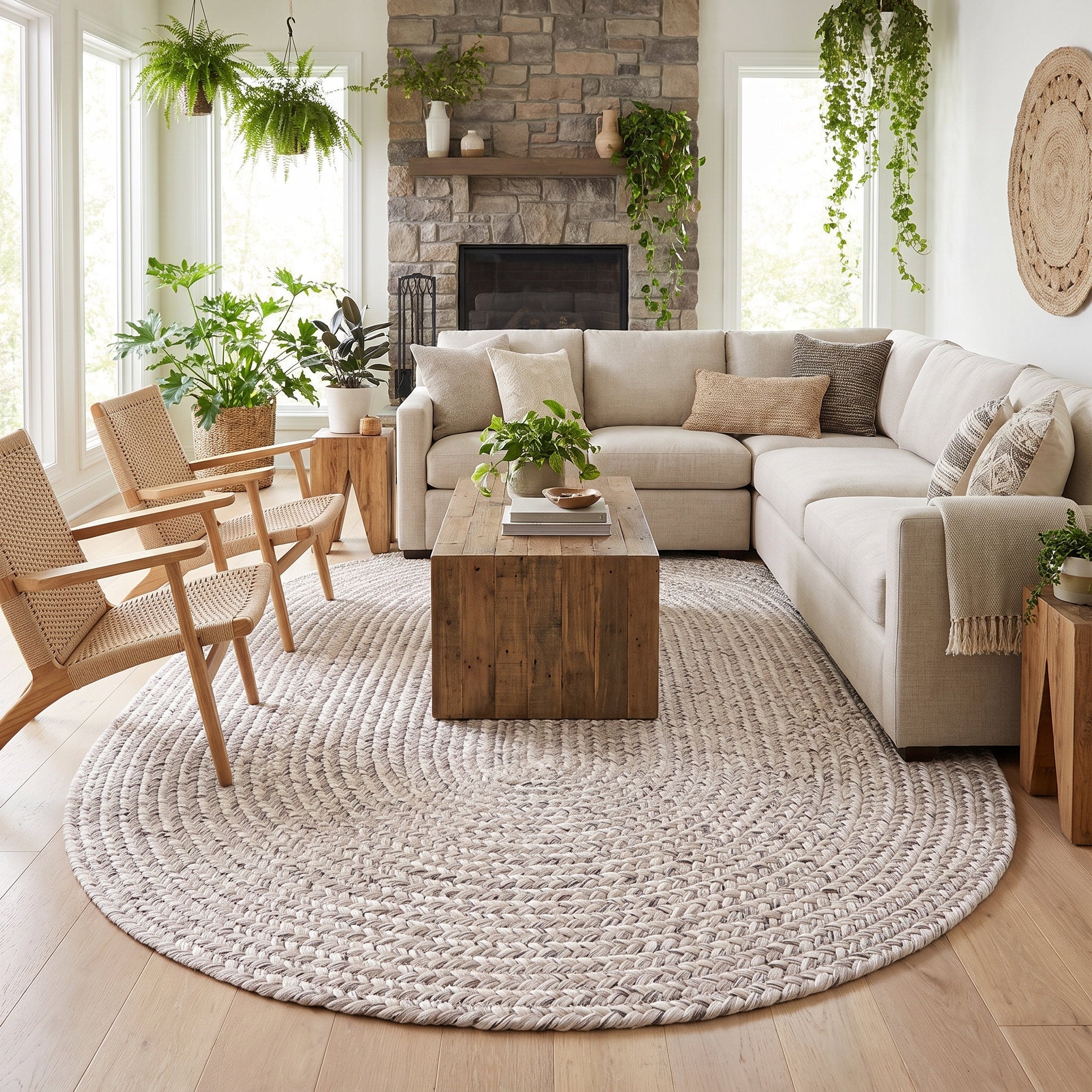 Angier Braided Indoor/Outdoor Rug - Ivory / Gray Oval 8' X 10' #shape_Oval